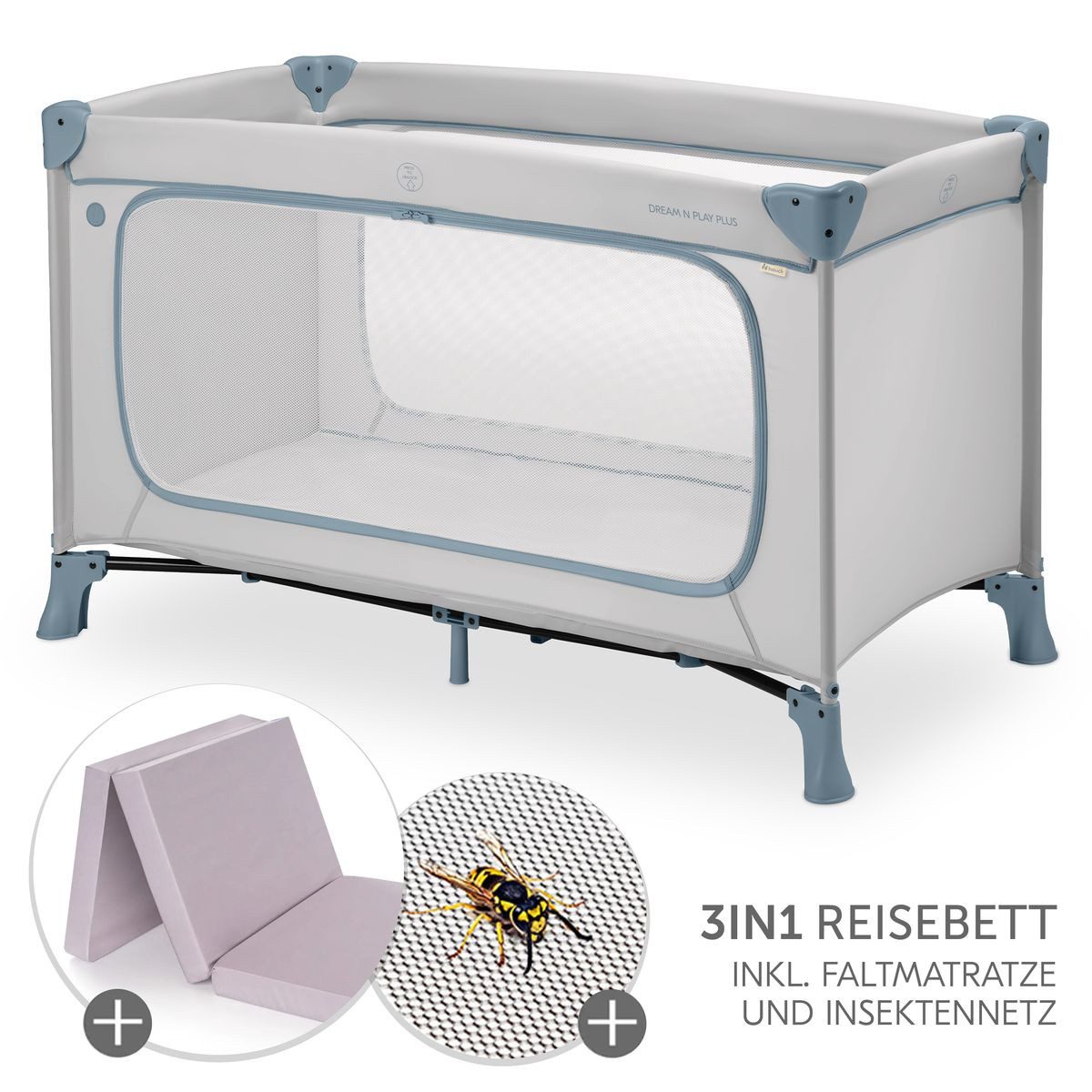 Baby-Reisebett Dream N Play Plus Set - Dusty Blue
