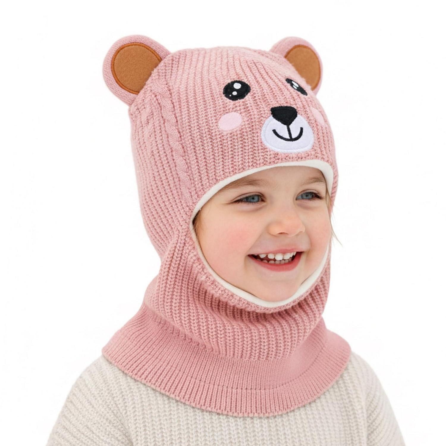 LuxusKollektion Sturmhaube Schlupfmütze Baby Mädchen Jungen Thermofleece Earflap Kapuze Rosa