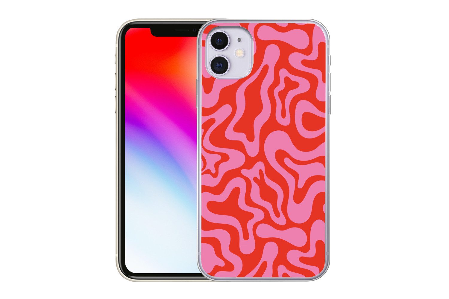 MuchoWow Handyhülle für Apple iPhone 11 Abstrakt - Muster - Rot - Rosa - Minimalistisch, Smartphone-Bumper, Print, Handy Schutzhülle Dünn