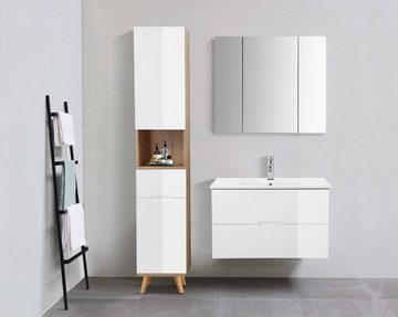 andas Spiegelschrank Lund Bad Spiegel WC Wandspiegel Badezimmerspiegel ohne LED Badschrank Badezimmerspiegelschrank Spiegel Breite 80cm mit 3 Türen