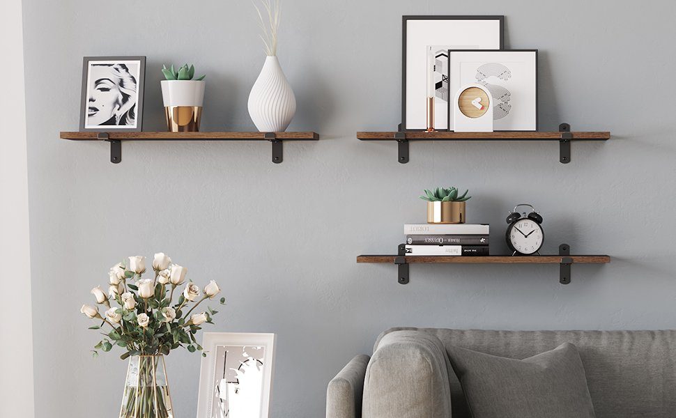 VASAGLE Wandregal, 2-tlg., schwimmend, dekorativ, Retro-Stil, maximale Belastung 15 kg, 60cm