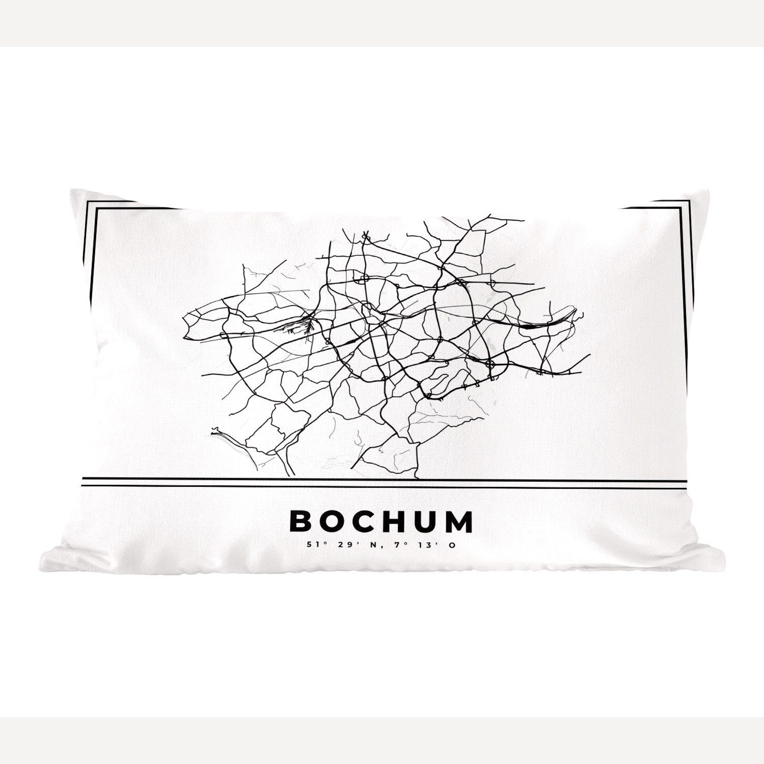 MuchoWow Dekokissen Deutschland - Bochum - Stadtplan - Karte - Schwarz-Weiß - Karte, Wohzimmer Dekoration, Zierkissen, Dekokissen mit Füllung, Schlafzimmer