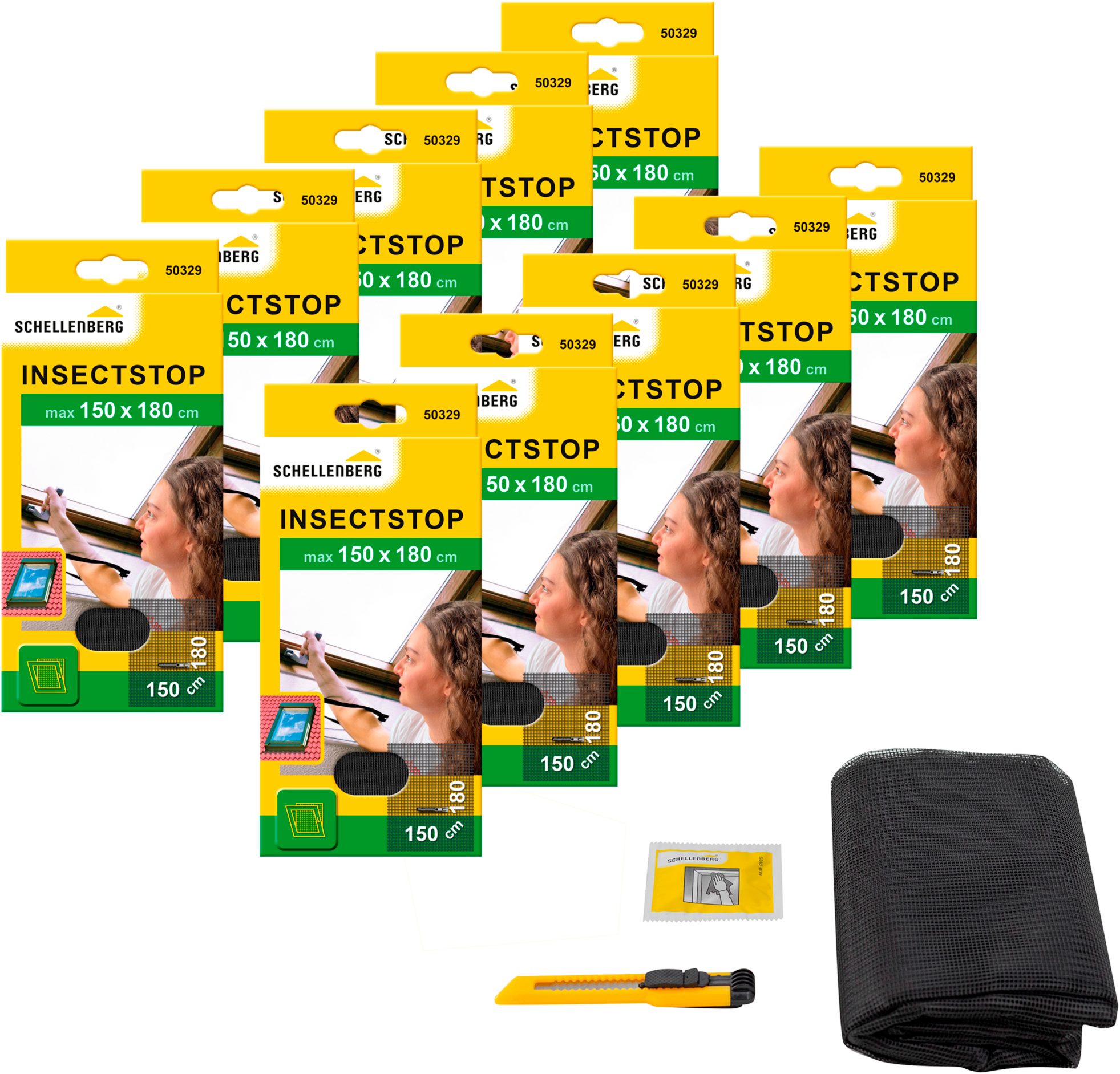 SCHELLENBERG Fliegengitter-Gewebe für Dachfenster mit Reißverschluss, (Set, 10-St), Insektenschutz ohne bohren, 150 x 180 cm, anthrazit und weiß