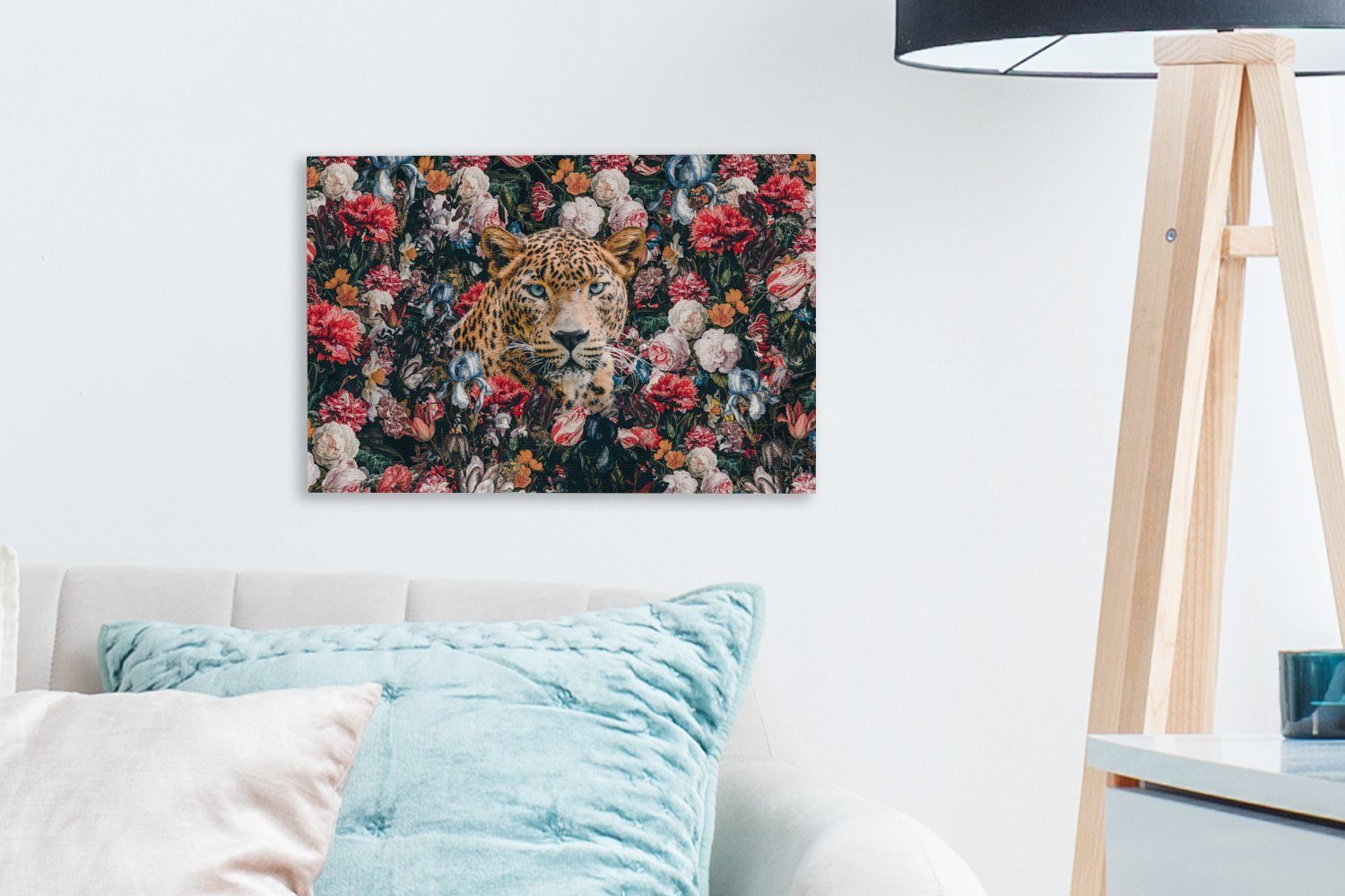 - OneMillionCanvasses® 30x20 Leinwandbild Leinwandbilder, (1 - Blumen St), Tiere, Wanddeko, Aufhängefertig, cm Wandbild Leopard