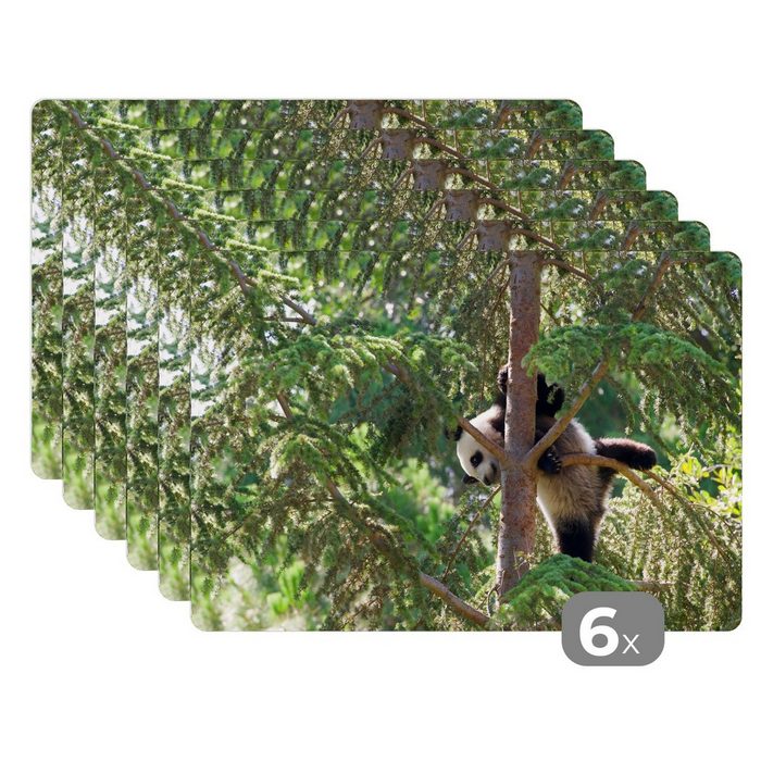 Platzset Panda - Baum - Blätter MuchoWow (6-St) Platzset Platzdecken Platzmatte Tischmatten Schmutzabweisend