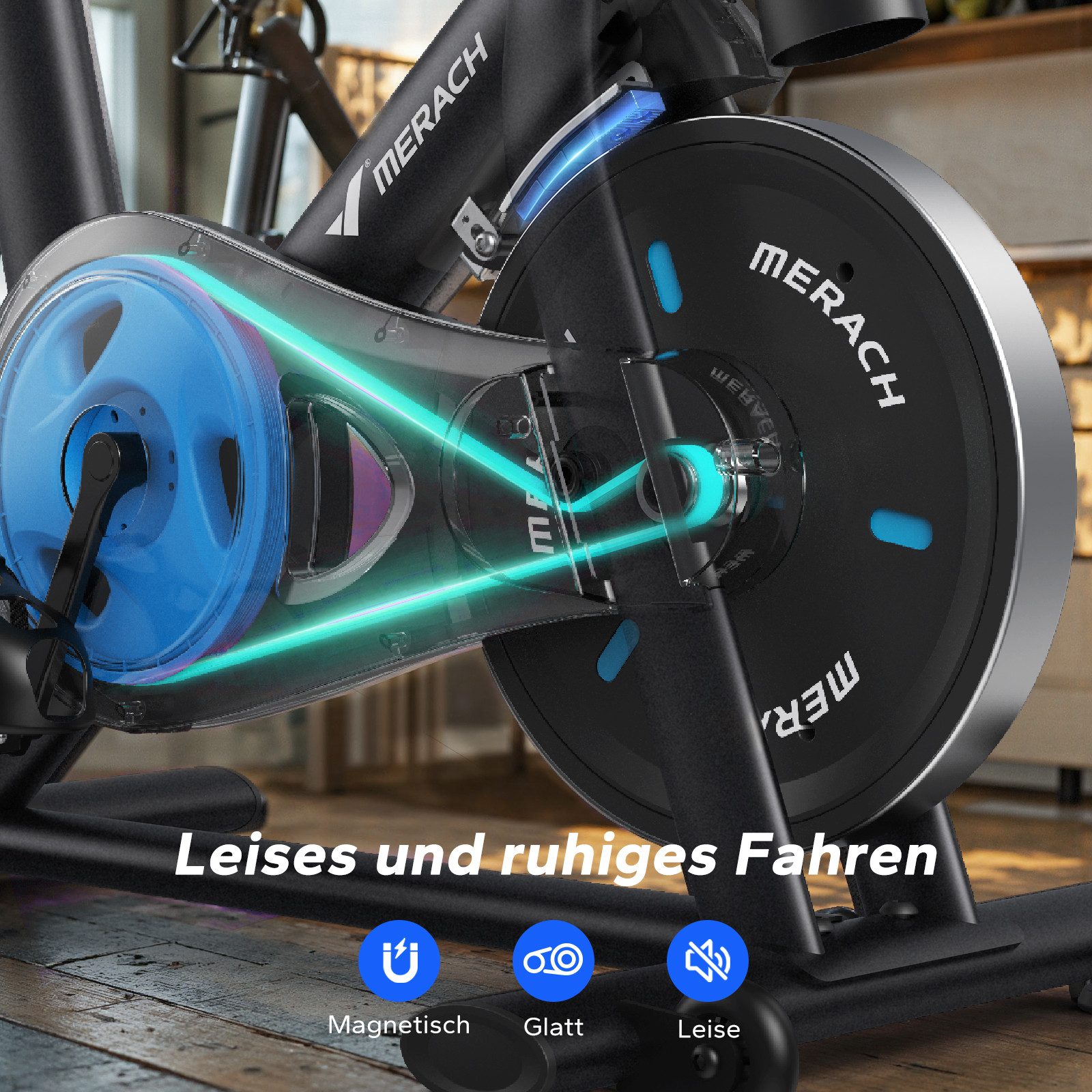 MERACH Heimtrainer Fahhrad für Zuhause, Leise Hometrainer Fahrrad mit APP (8-stufiger Magnetwiderstand, 2-Wege verstellbare rutschfeste Lenker, 1-tlg., Hometrai – Bild 2 von 5