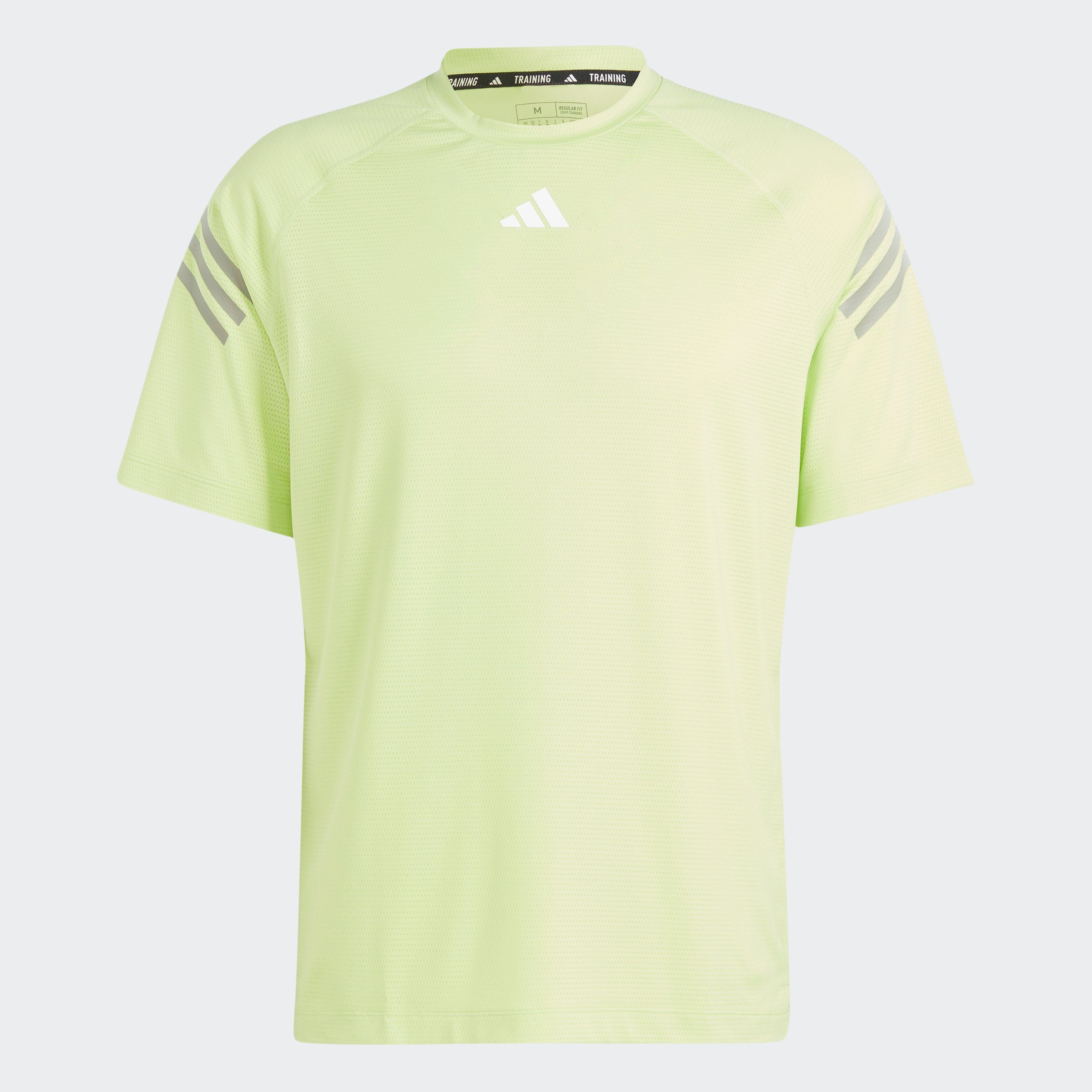 Pebble ICONS Silver TRAINING Performance T-Shirt / TRAIN adidas Lime / Pulse White 3-STREIFEN