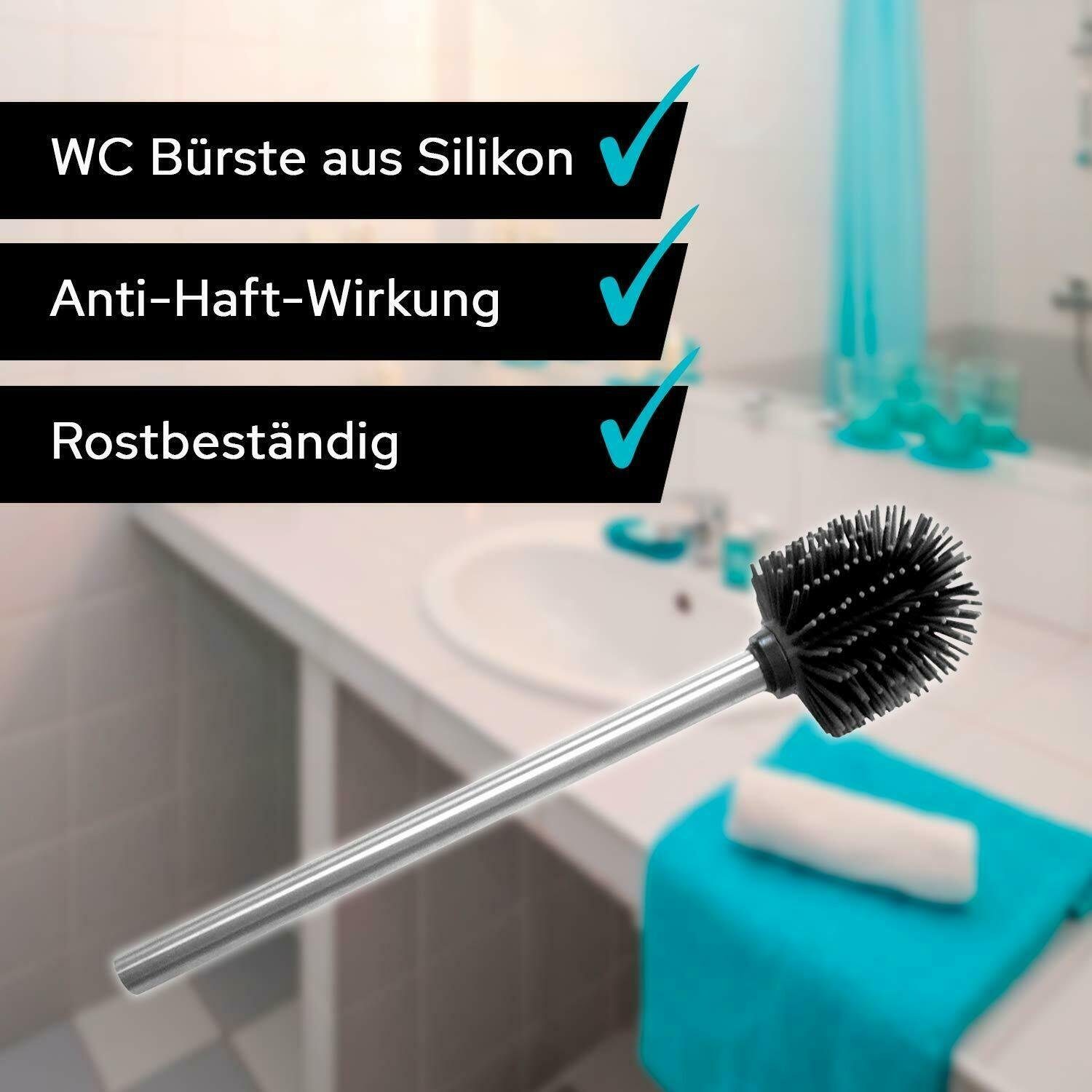 ROXUS WC-Reinigungsbürste Silikonbürstengarnitur, Mit jedes Silikonbürste zur Garnitur), Selbstreinigung 3 schwarzer pinke teilige (Komplett- Lotuseffekt Badezimmer, Behälter Set