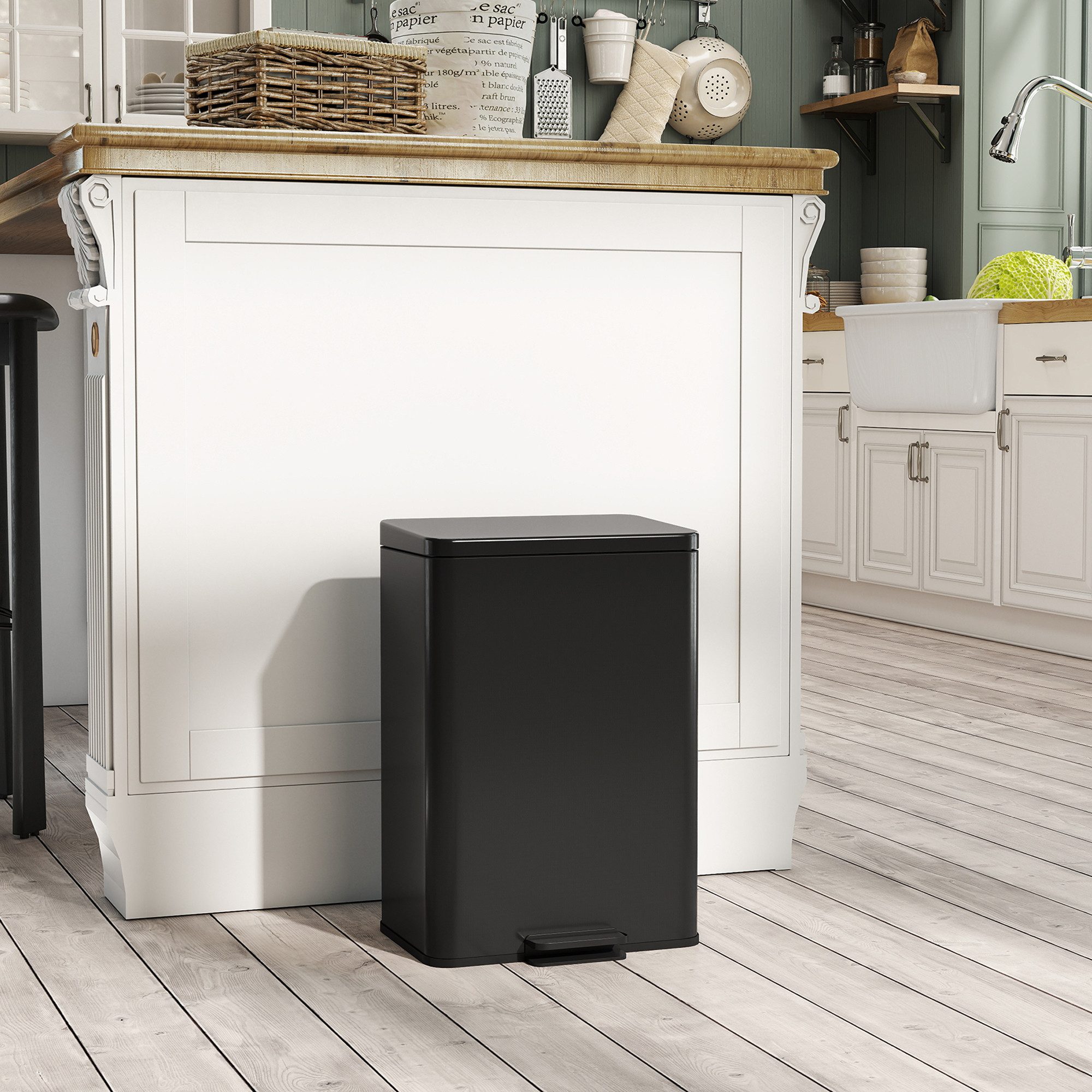 HOMCOM Mülltrennsystem herausnehmbar, 20 Liter Fassungsvermögen, Soft-Close-Deckel, Edelstahl, Schwarz