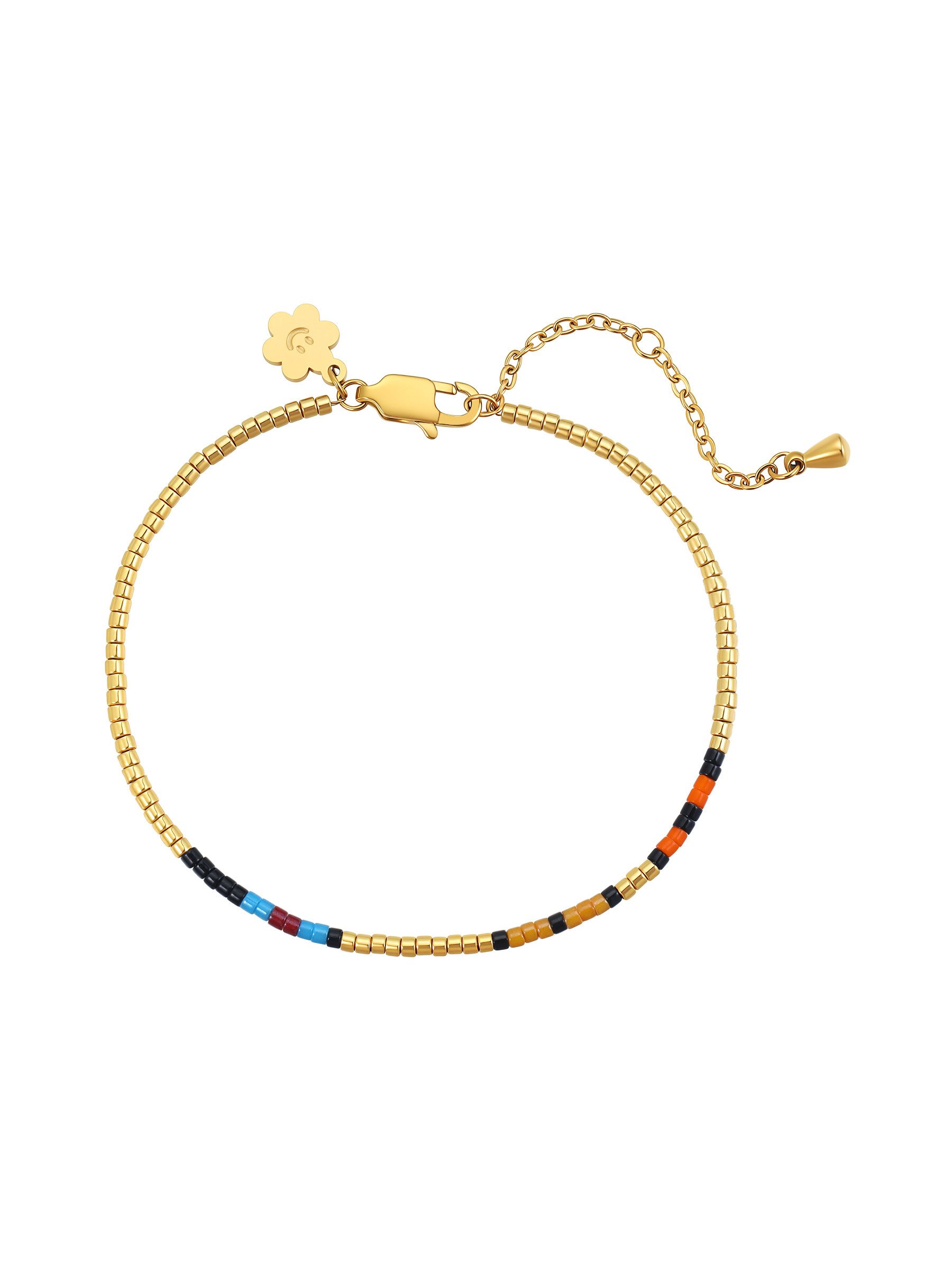 Hey Happiness Perlenarmband Bunt – Verstellbares Edelstahl-Armband mit Beads, Boho Damen Schmuck & Sommer-Accessoire für Strand & Festival