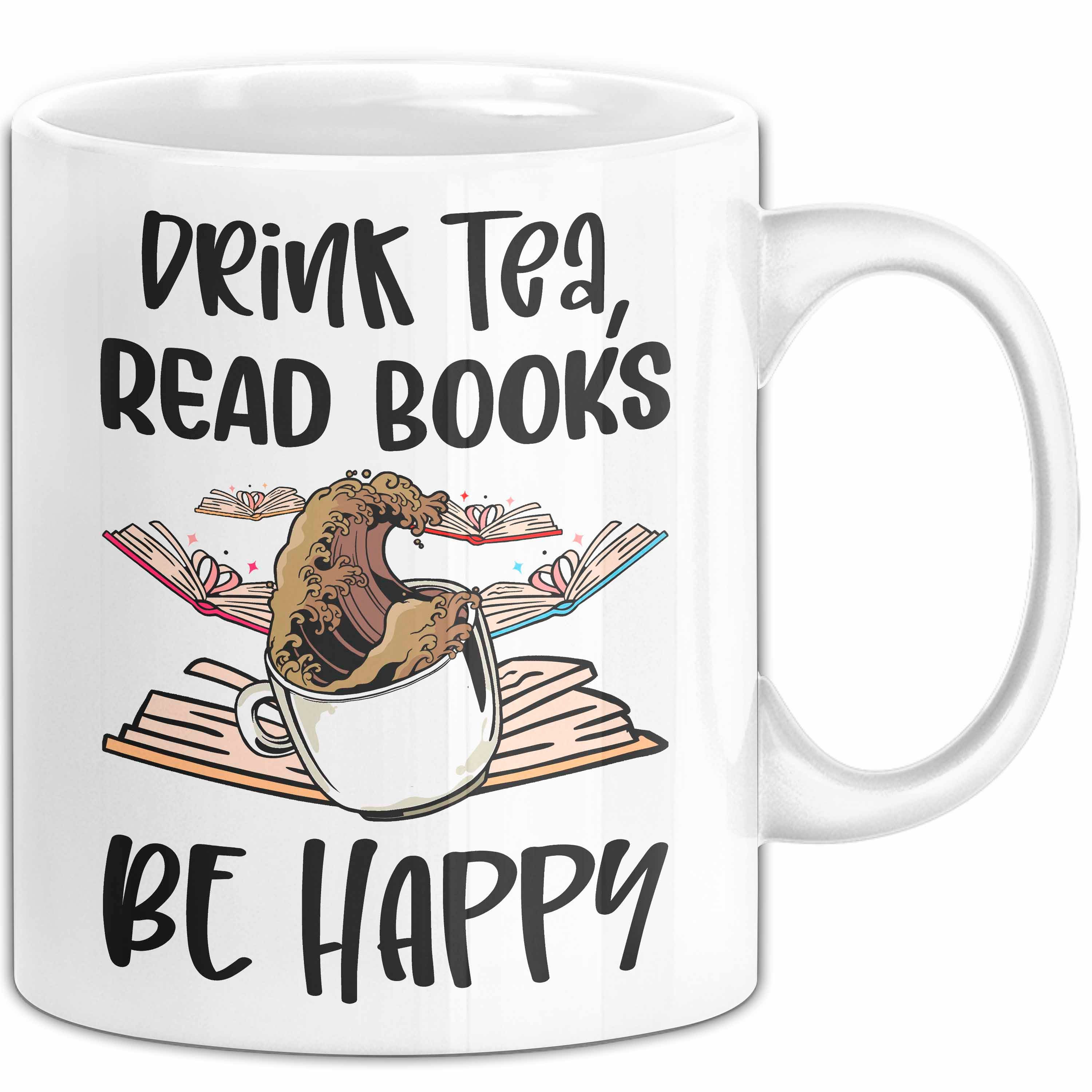 Trendation Tasse Bücher-Leser Tasse Geschenk Drink Tea Read Books Be Happy Bü