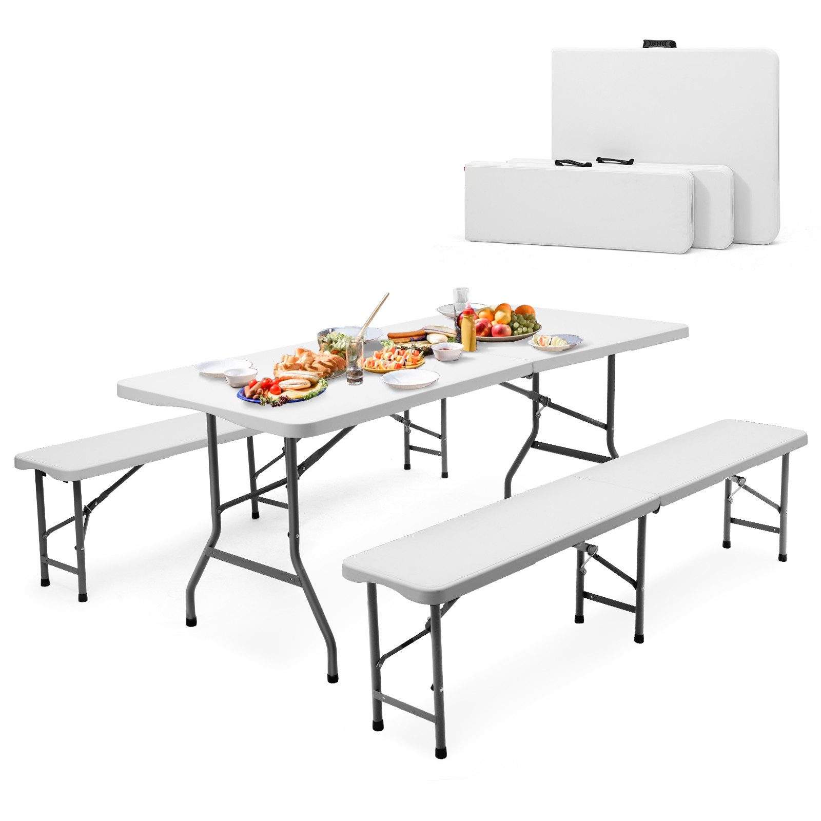 Sekey Bierzeltgarnitur Klappbar Bierzeltgarnitur 180cm Festzeltgarnitur Biertisch Set, 3-teilig, Tisch + 2 x Bierbank, Gartenmöbel Set