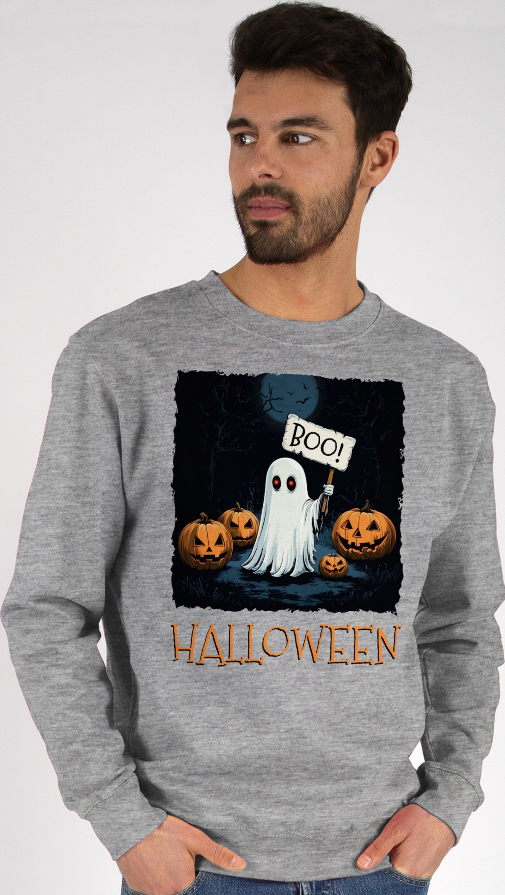Sweatshirt Boo Geist Halloween I Spukwald im Vollmond I Gruselnacht, Gruslig, S