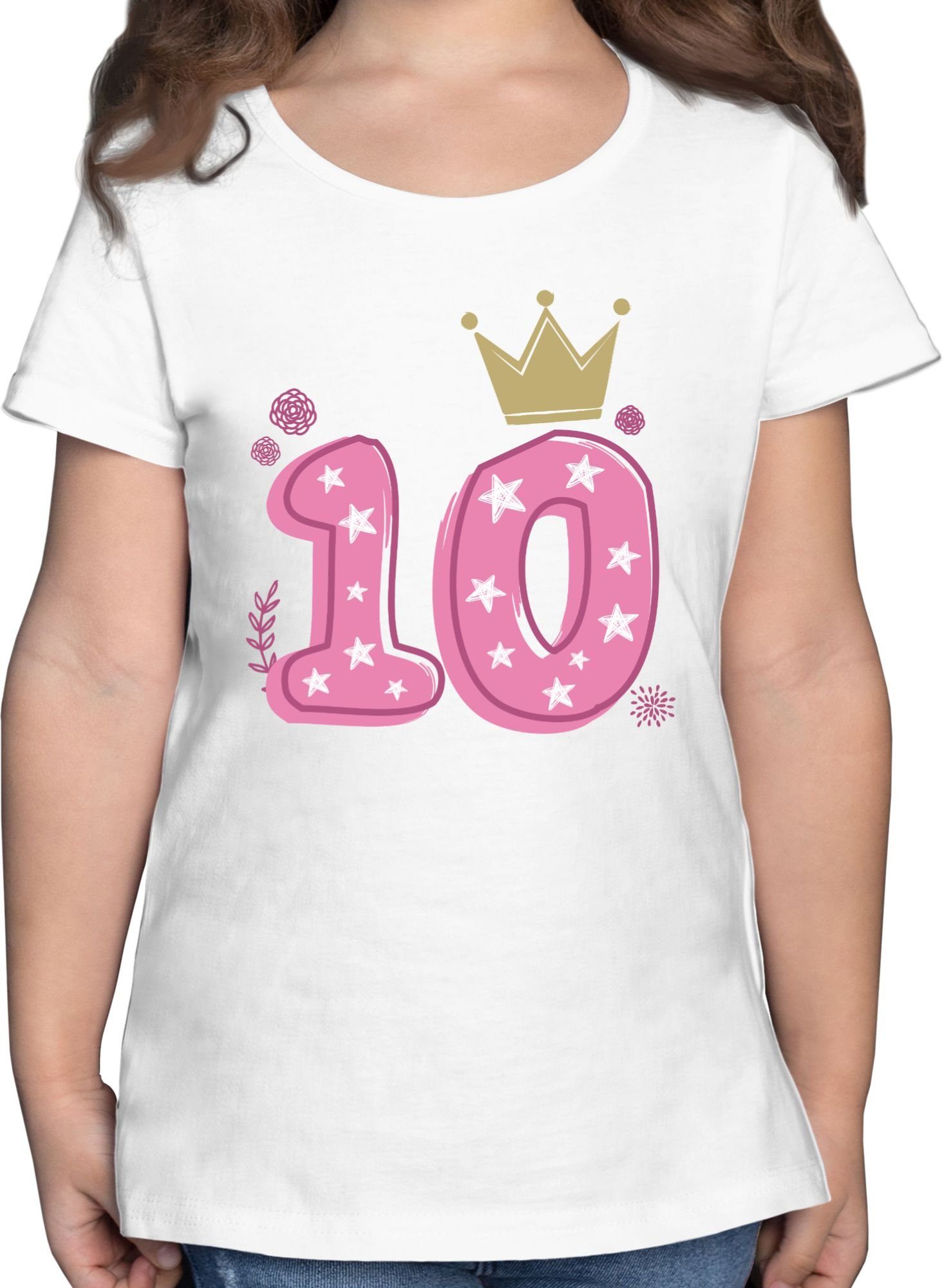 Shirtracer T-Shirt Zehnter Mädchen Krone Sterne 10. Geburtstag 2 Weiß