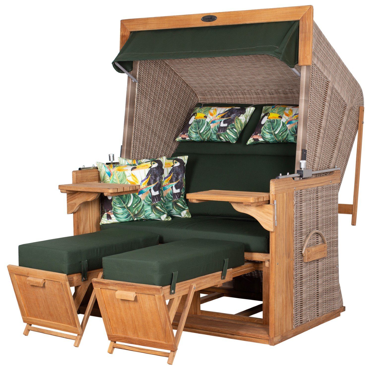 deVries PURE® Strandkorb Friesland Sylt XL - PE white kubu - Dessin 244, BxTxH: 135x90x165 cm, Volllieger, Nordsee-Strandkorb, Teakholz - PE-Markengeflecht - bequeme Polster - Schutzhaube