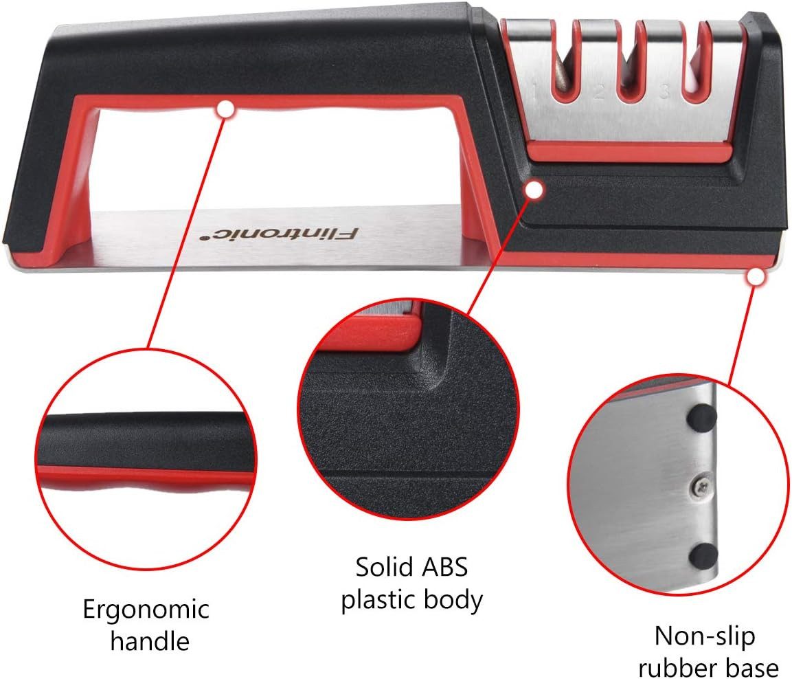 LA CUTE Messerschärfer Premium 3-Stufen Messerschärfer Diamant Wolframstahl Keramik Griff, 3-Stufen Messerschärfer mit Diamant, Wolframstahl und Keramik