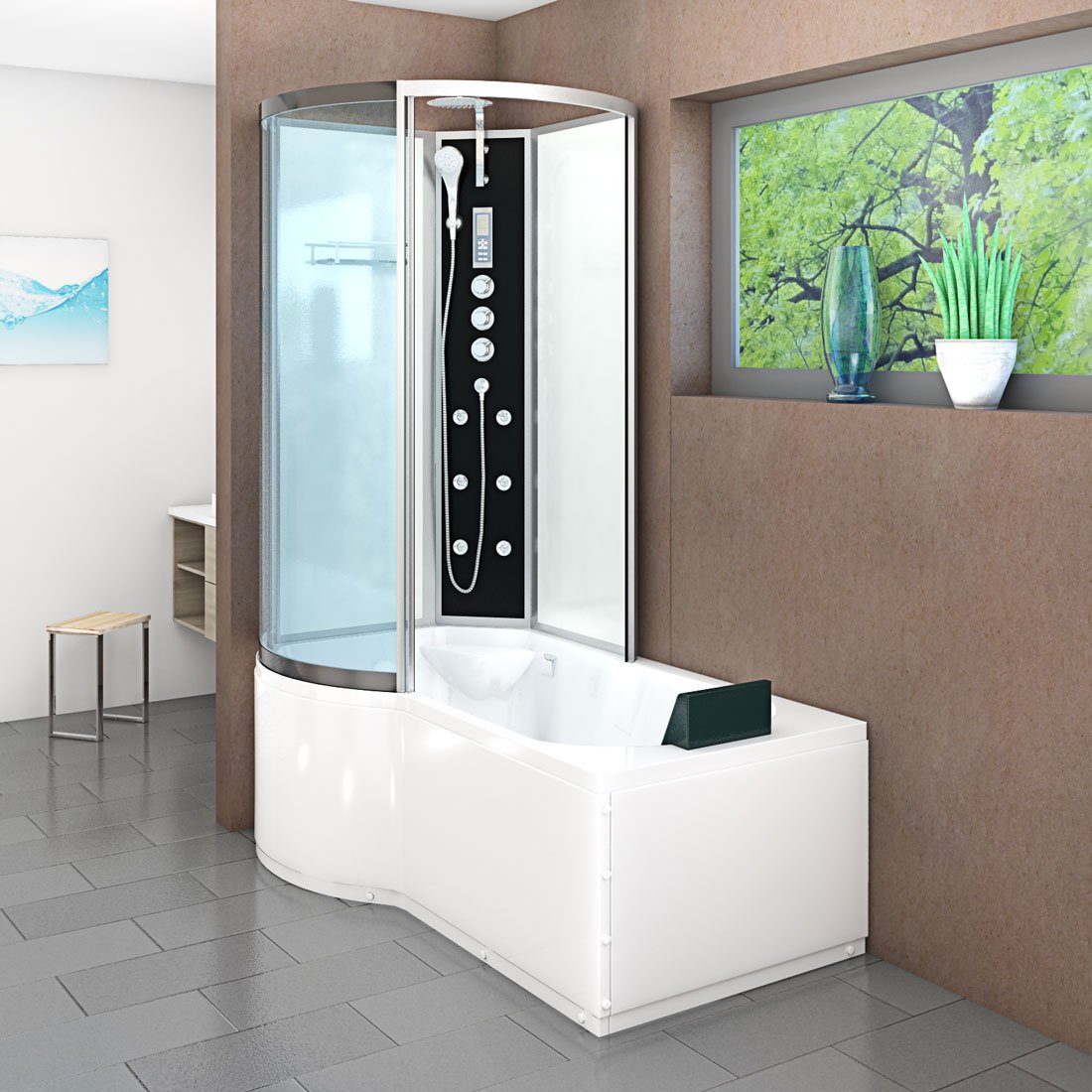 Thumbnail - AcquaVapore Grossraumdusche Wanne Dusche Kombination Weiß K50-R03 100x170, Sicherheitsglas ESG, inklusive Duschwanne, Mo...