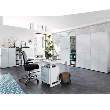 Lomadox Aktenschrank MONTERO-01 Ordnerschrank mit weißen Glasfronten abschließbar BxHxT 80x196x37cm