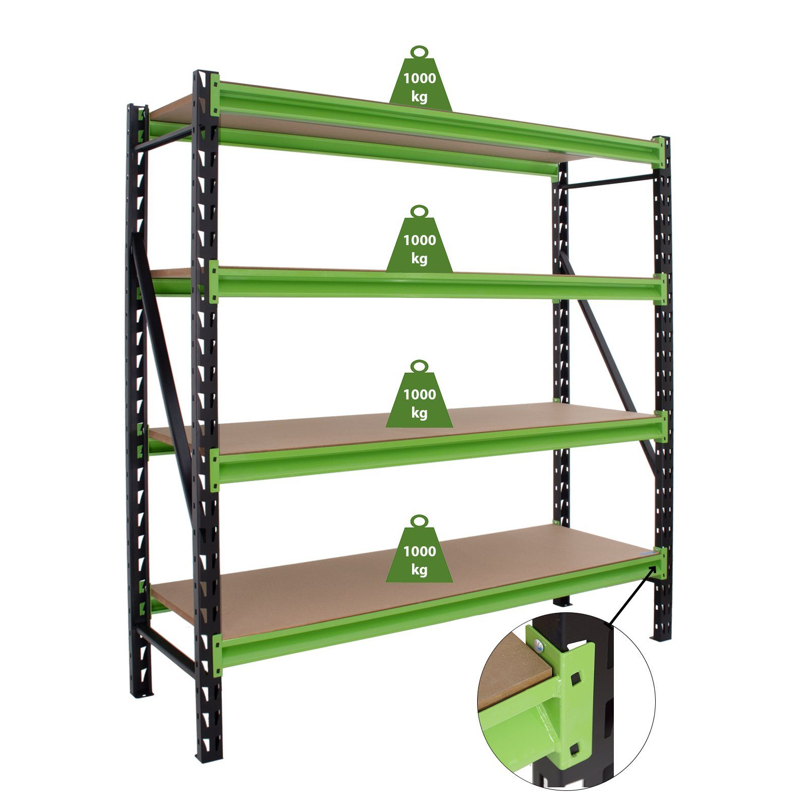 TRUTZHOLM Steckregal Industrieregal Milo 200x190x60 cm steckbar, erweiterbar 4 Ebenen 4t, 1er