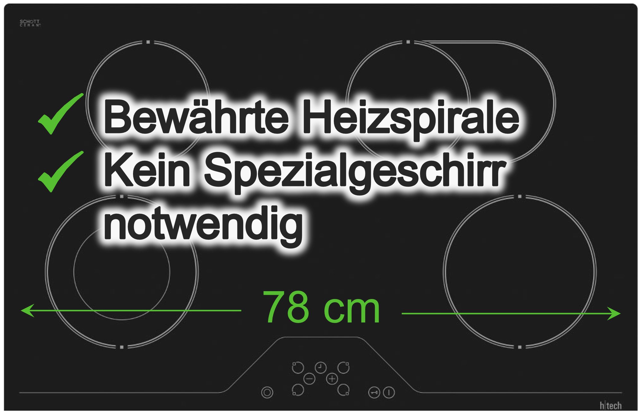 VESTEL Backofen-Set 69 Liter Glaskeramikkochfeld 78 cm Zweikreiszone Bräterzone rahmenlos, mit Nein