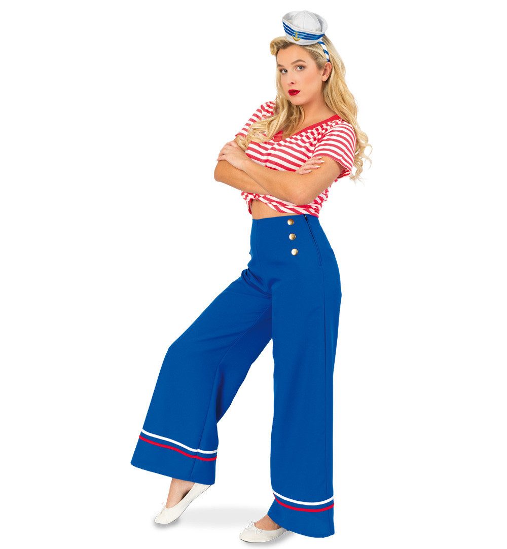 Fries Kostüm Damen Hose Hello Sailor Matrosin Marine Blau Karneval Fasching, Hohe Qualität