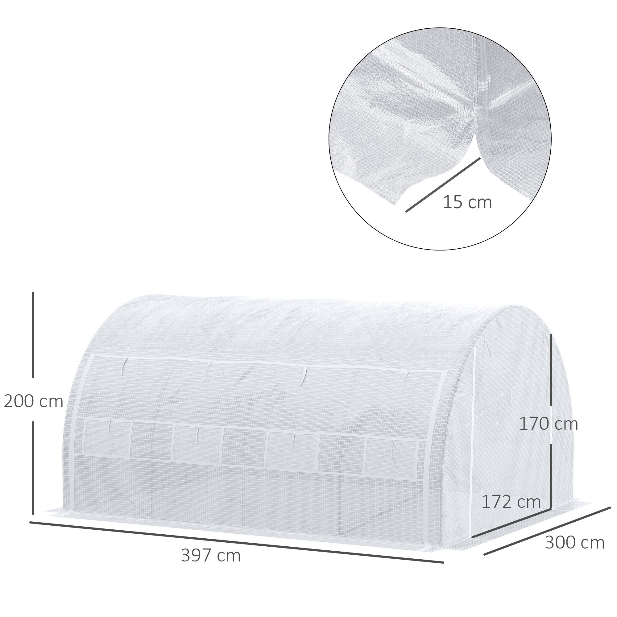 Outsunny Foliengewächshaus Polytunnel Gewächshaus mit aufrollbar Abdeckungen UV-Schutz, BxTxH: 397 x 300 x 200 cm, BxLxH: 300 x 397 x 200 cm, Tomatenhaus 1-St., Gewächshaus, Stahl, Grün