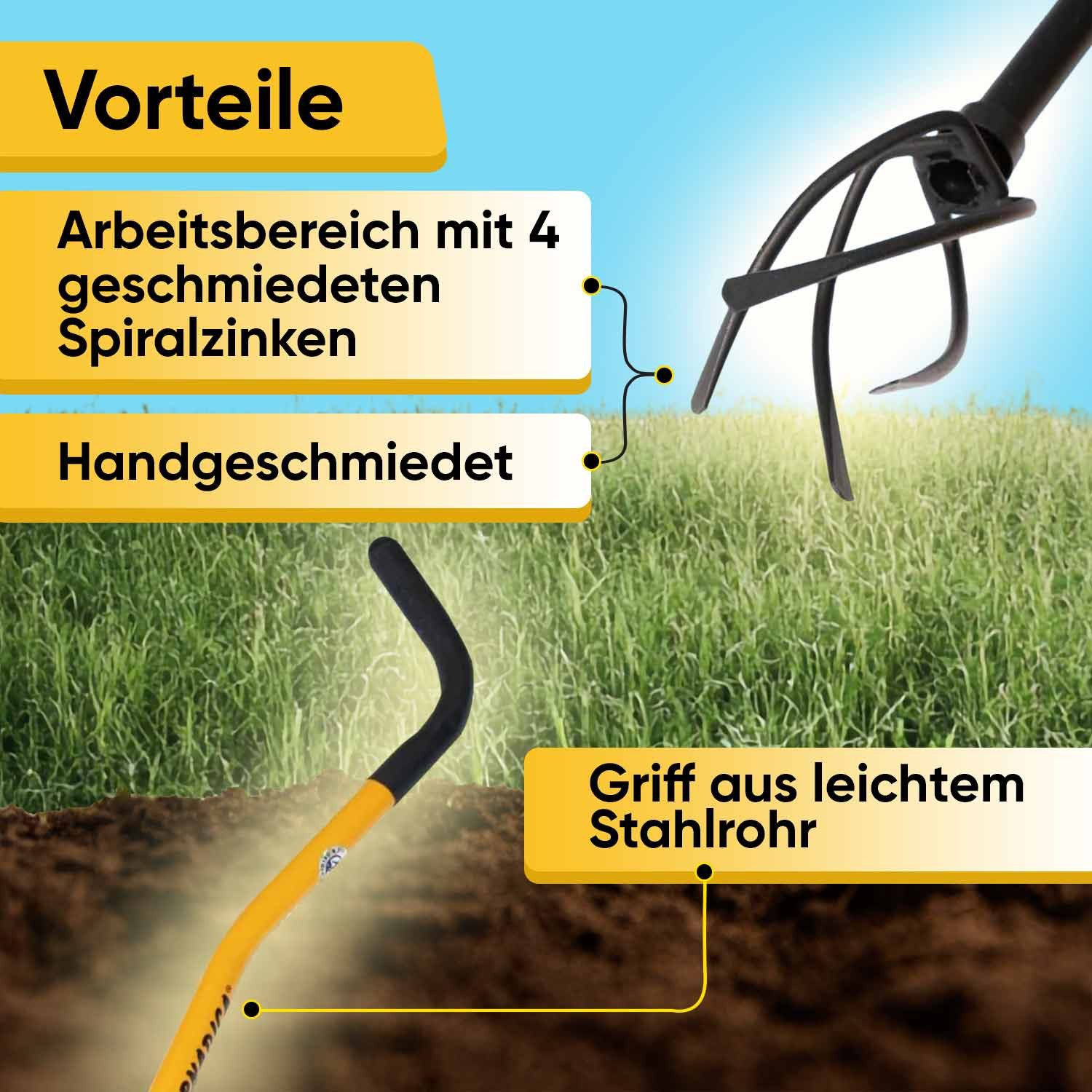 Tornadica Kultivator Manueller Mini Gartenkralle Vertikutierer, 9 cm Arbeitsbreite, Wurzelzieher Unkrautkralle mit Stiel Gartenfräse, Bodenlockerer Wurzelentferner Gardenclaw Unkrautstecher, Handgriff Höhenverstellbar 95 cm