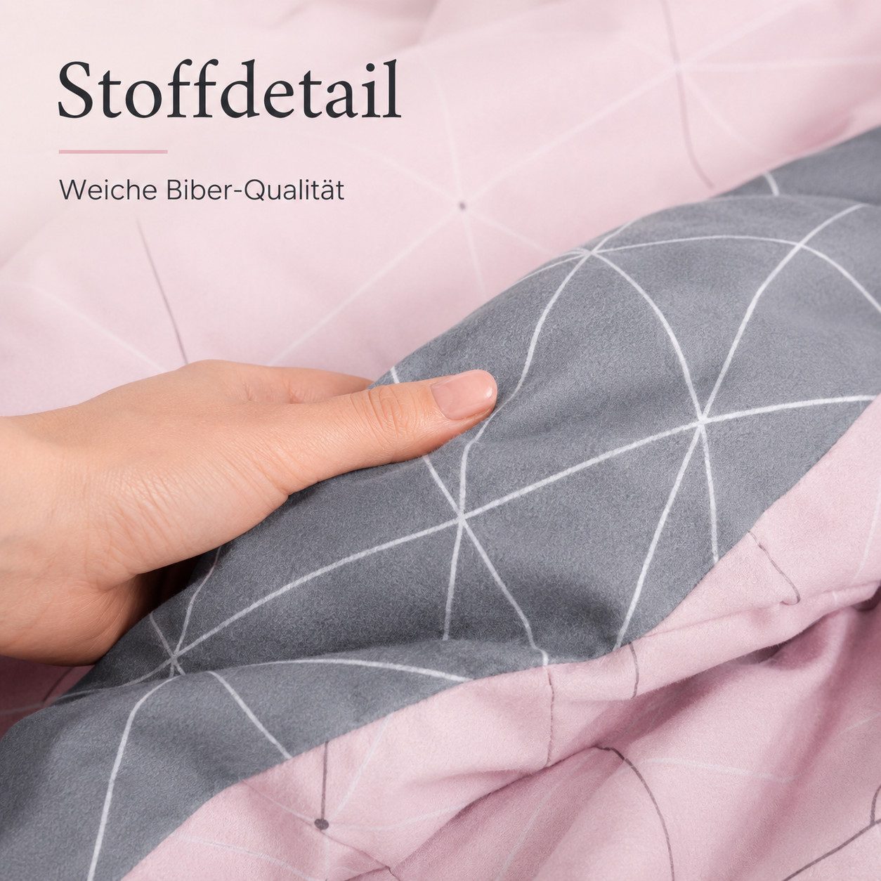 soma Bettwäsche Biber Bettwäsche 135x200 cm Rosa Grau 2-teilig 100% Baumwolle Wendbar, Biber, 2 teilig, Biber aus 100% Baumwolle, wendbar, warm, weich und mit R – Bild 5 von 5