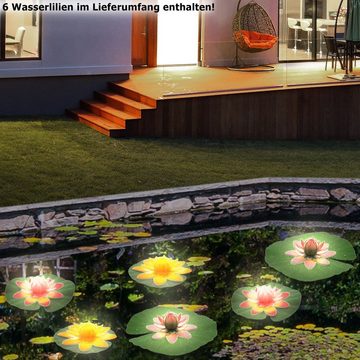 etc-shop Gartenleuchte, Leuchtmittel inklusive, Warmweiß, 6er Set Wasser Lilien Outdoor Rosen Design farbig IP44 Teich See Park