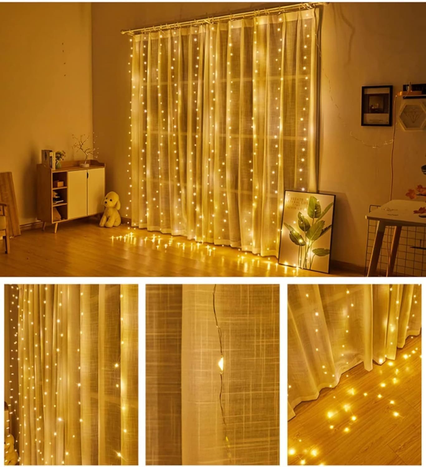 Montegoni LED-Lichterkette 3x3m 300 LED Lichtervorhang Lichternetz Lichterkette mit Fernbedienung, Wasserfeste LED Lichterkette mit 8 Modi und Fernbedienung