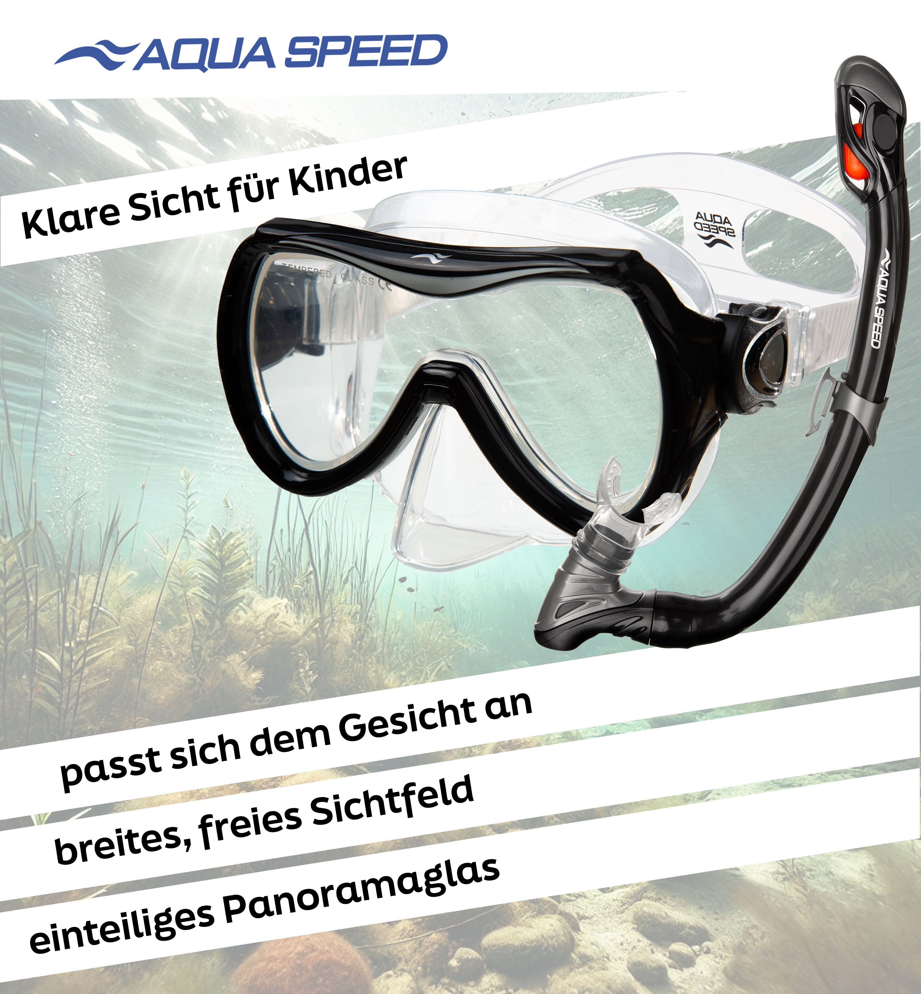 Aqua Speed Schnorchel Schnorchelset ALIZE + SAMOS Tauchmaske für Kinder, mit Netzbeutel (Kinderschnorchelset mit Maske und Schnorchel im Netzbeutel), EASY-ADJUST Kopfband für sicheren und bequemen Sitz
