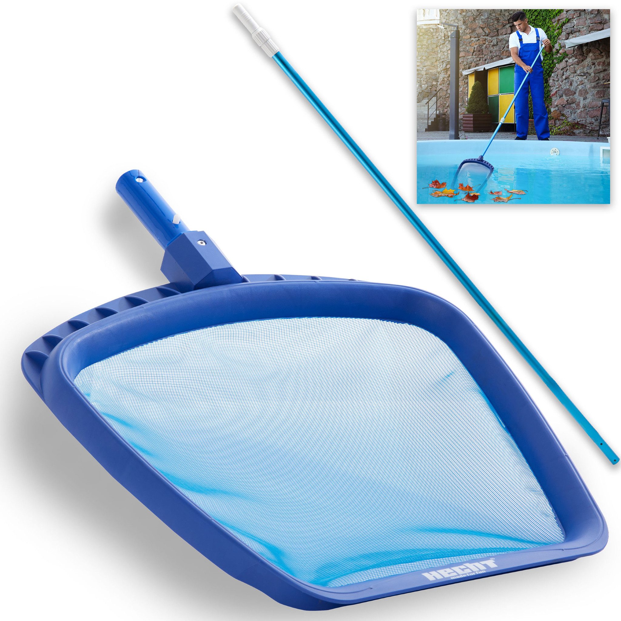 Hecht Kescher Pool Kescher mit Aluminium Teleskopstange bis 3,9 m (2-St), 320 x 300 mm Netz, 30 mm Aufnahmelippe