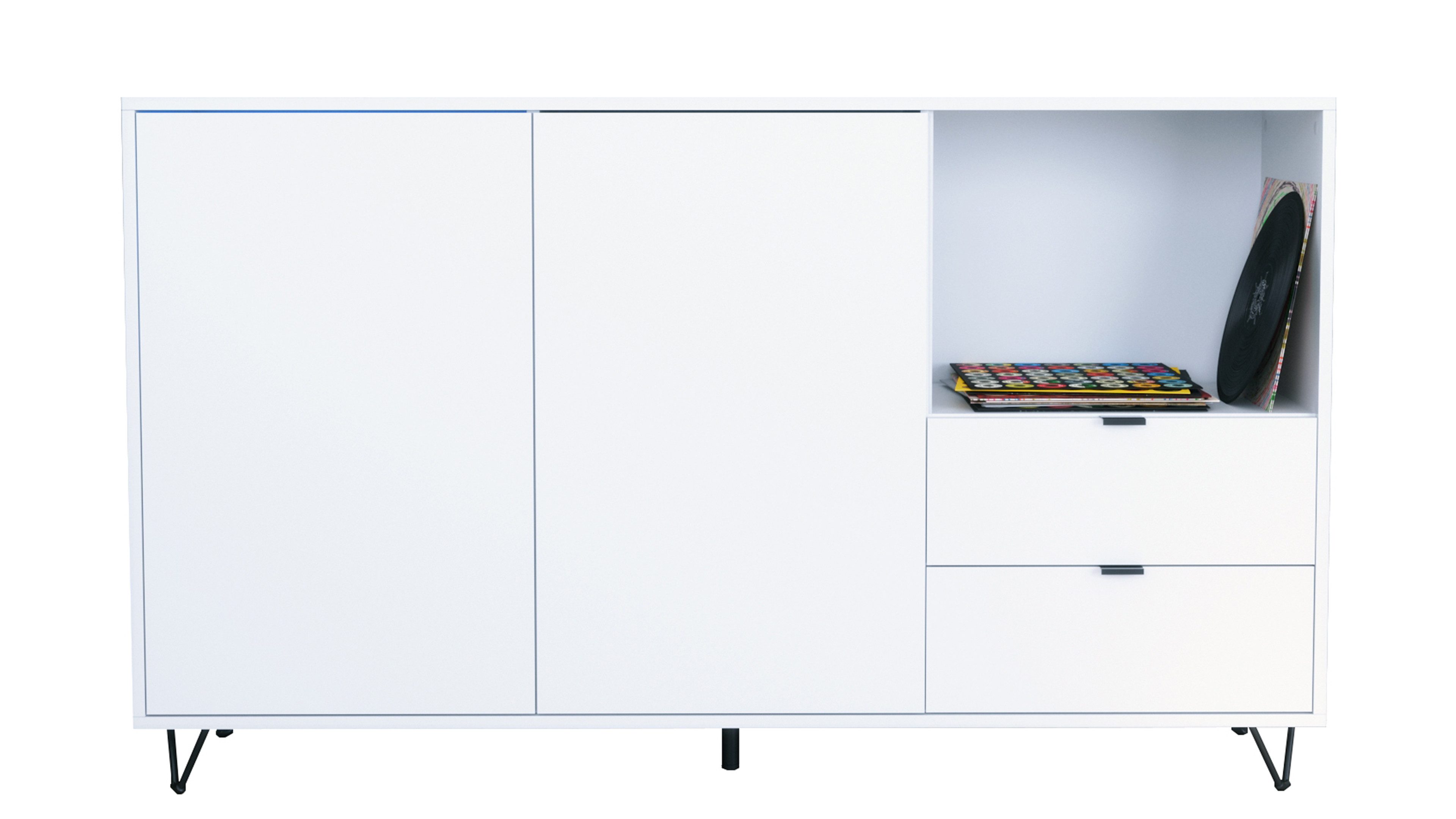 Vladon Sideboard Marino (Kommode mit 2 Двери Weiß matt, 2 Schubladen Weiß matt, Made in Germany), Korpus Weiß matt (152,5 x 90,5 x 37 cm)