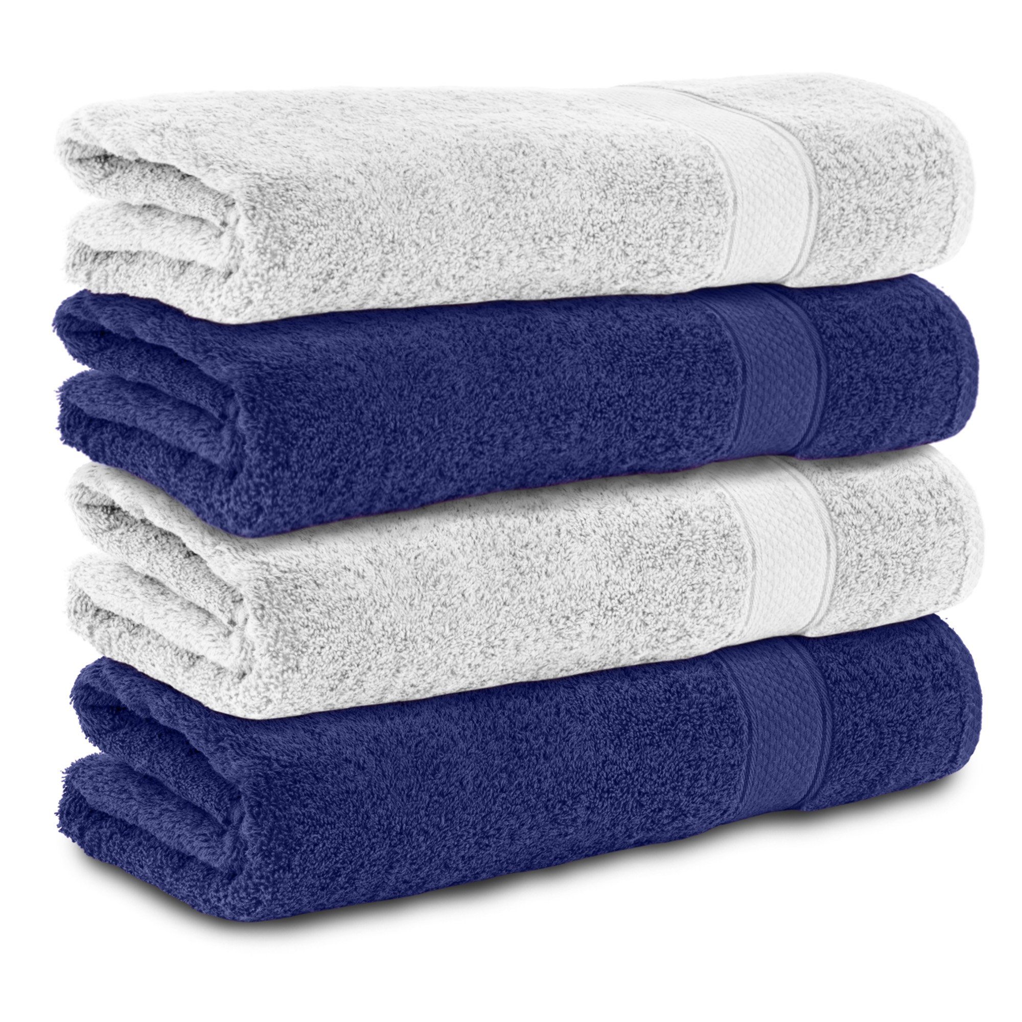 Komfortec Handtuch Set 100% Baumwolle, 470 g/m², Frottee, (Set, 4-tlg), Duschtücher 50x100 cm Set, Weich Weiß&Navyblau | Handtuch-Sets