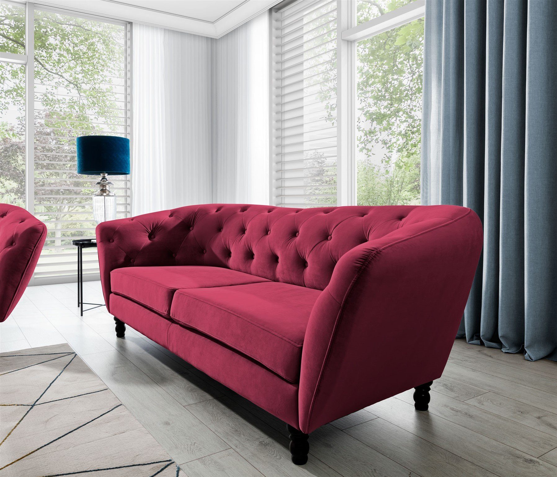 1 Teile Designer-Sofa Sofa Charlotte Möbel Sofa Bordeaux Fun 3-Sitzer Stoff,