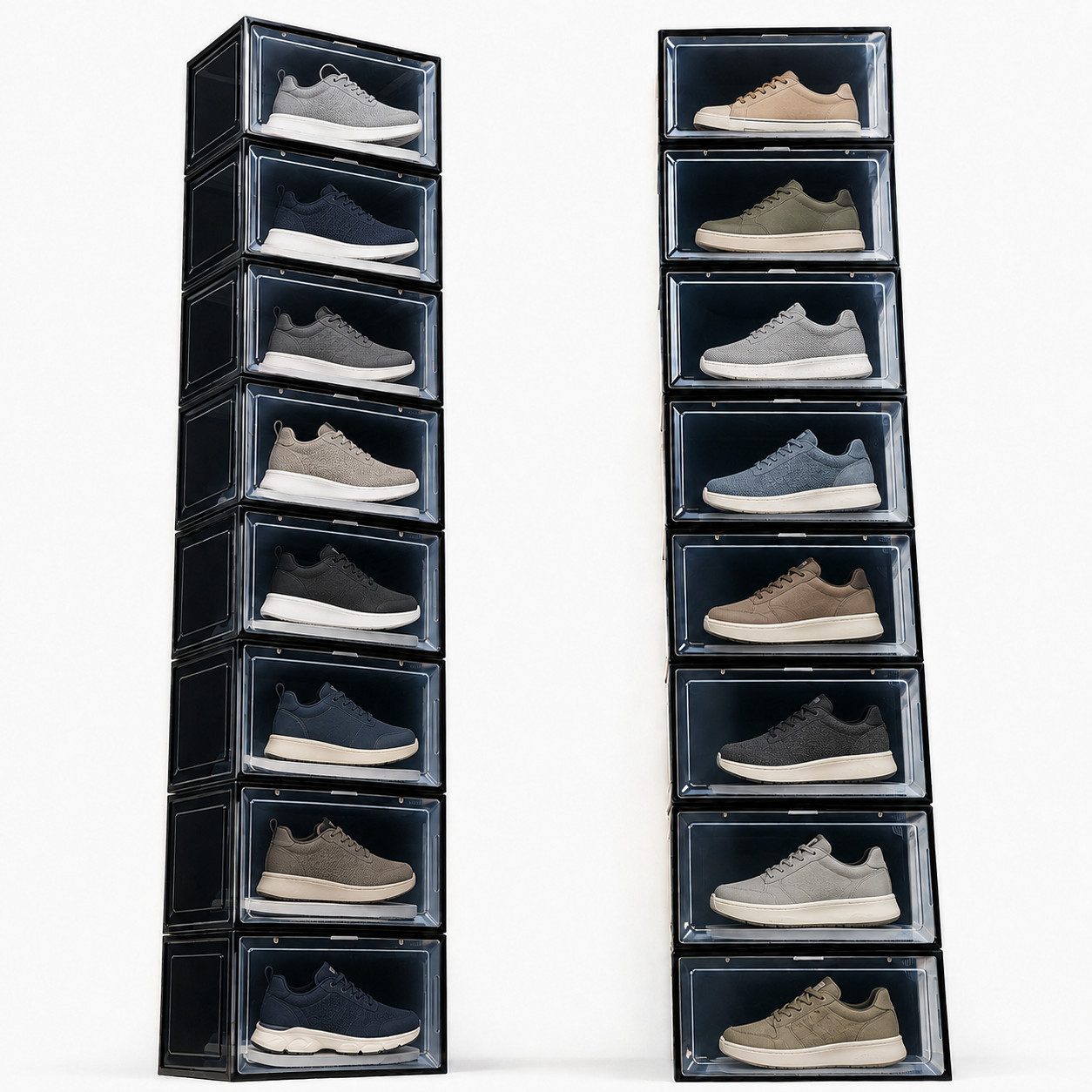 Creliv Schuhbox mit Magnettür – Stapelbare Sneaker Aufbewahrung bis Gr. 48 (2 St)