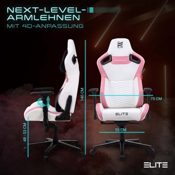 ELITE Gaming Gaming-Stuhl verstellbarer Profi Gamingstuhl ELITE Mercenary inkl. 4D-Armstützen (Drehstuhl inkl. Kopf- und Lendenwirkbelkissen (Alcantara-Optik), bis 150 kg, klappbare Rückenlehne - bis zu 135° neigbar, Home Office geeignet, Sicherheits-Doppelrollen, 360 Grad horizontal drehbar, Sicherheitsgasdruckfeder, Hohe Belastbarkeit, Chefsessel, Computer Stuhl, Drehsessel, Racing Chair, Gaming Chair, Computerstuhl, Pflegeleicht, hochwertige Verarbeitung, ergonomischer Gaming Stuhl mit Racing-Design, 1 St), Ergonomischer Bürostuhl - Racingstuhl - Chair - High-End Zockerstuhl