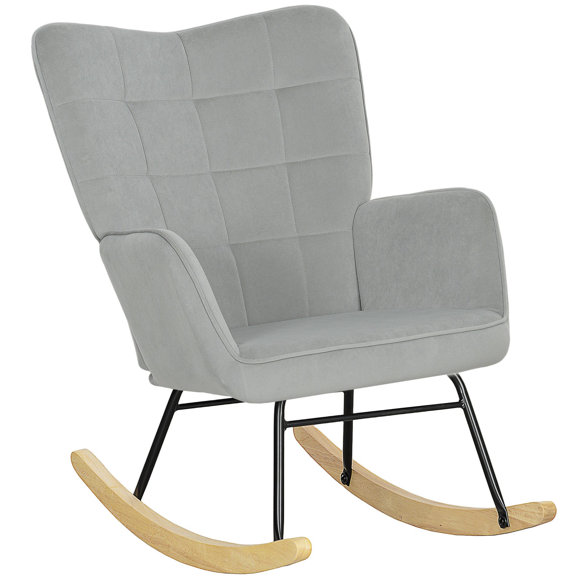 MC Star Schaukelstuhl Schaukelsessel mit Samtoptik, Armlehne, Sessel mit Holzkufen (Relaxsessel für Wohnzimmer, Schlafzimmer, Hellgrau)