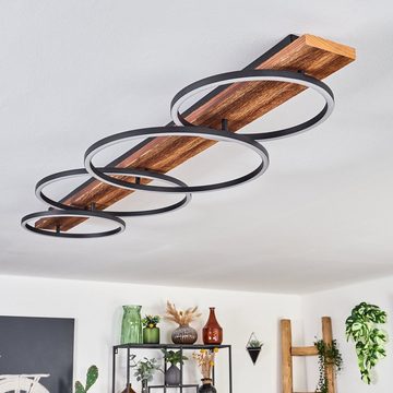 hofstein Deckenleuchte moderne Deckenlampe aus Metall/Holz/Kunststoff in Schwarz/Natur/Weiß, LED fest integriert, 3000 Kelvin, Leuchte im skandinavischen Design, 5100 Lumen, 3000 Kelvin