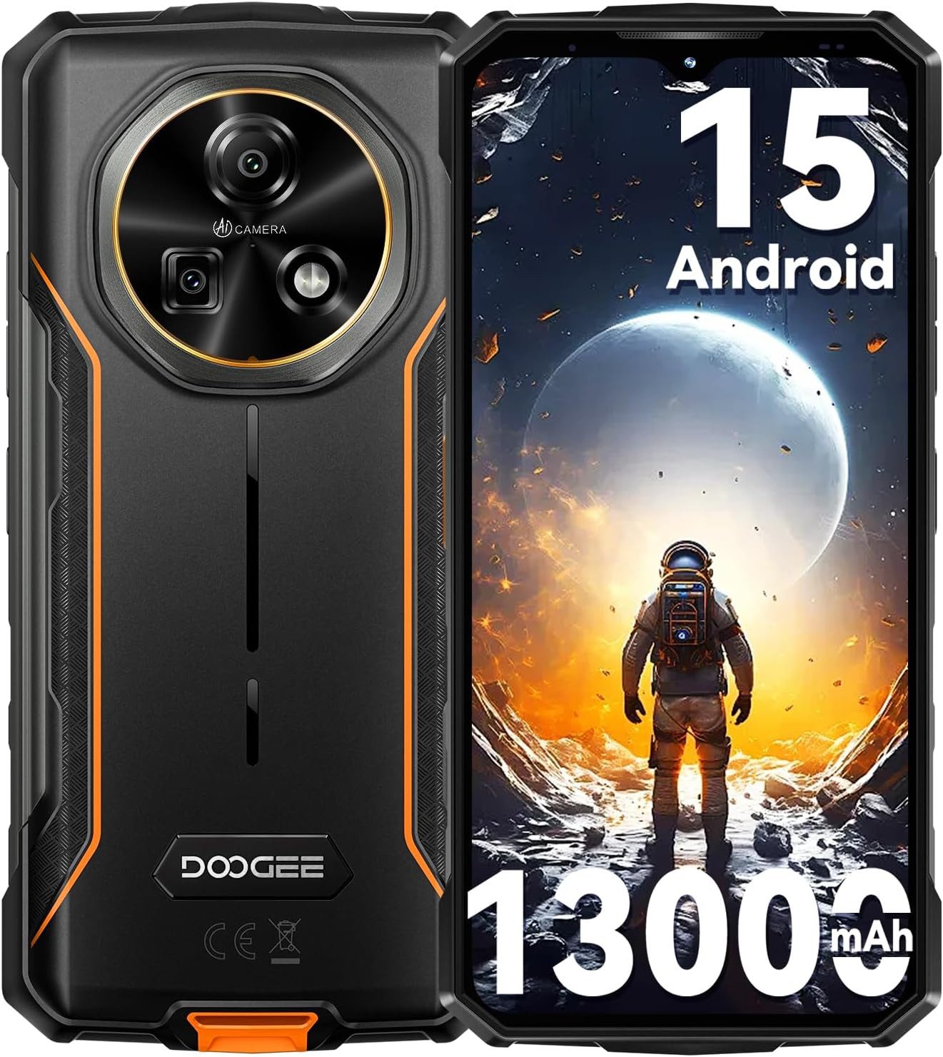 DOOGEE FIRE 5 12GB RAM+64GB ROM, 13000 mAh Akku Outdoor Smartphone (16,76 cm/6.6 Zoll, 64 GB Speicherplatz, 13 MP Kamera, IP68 Wasserdicht Baustellenhandy, Android 15, NFC, OTG, GPS)