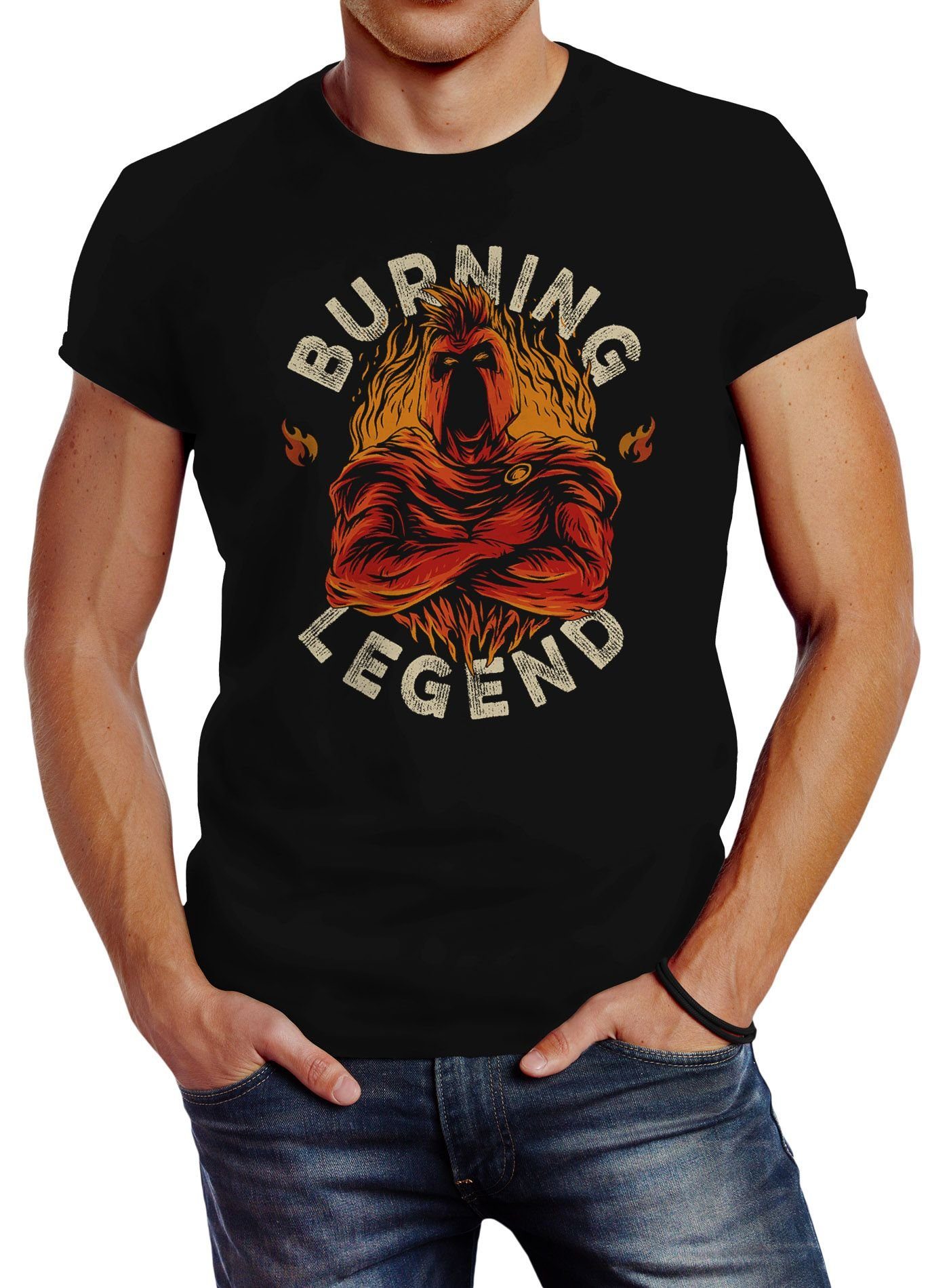 Neverless Print-Shirt Neverless® Herren T-Shirt Sparta Burning Legend Schriftzug Fashion Streetstyle mit Print
