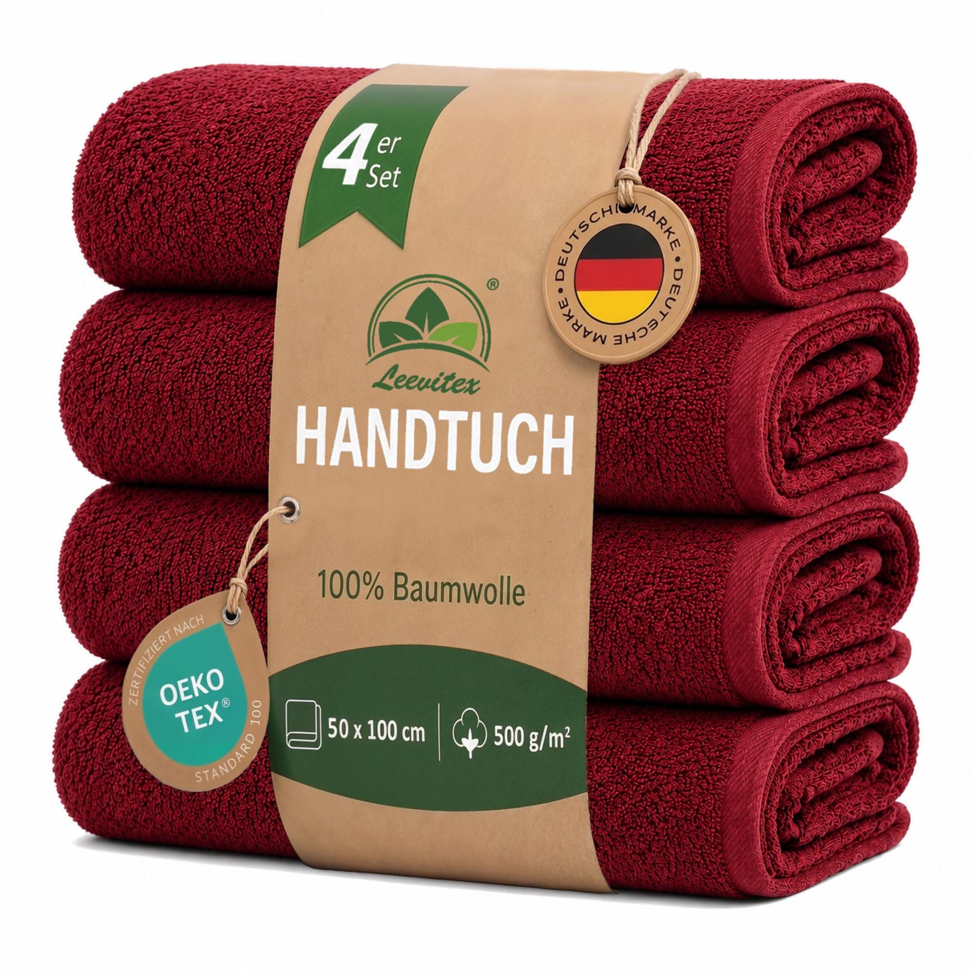 leevitex® Handtücher 4er-Set, 50 × 100 cm, aus 100% Baumwolle, Frottee (Set, 4-St), OEKO-TEX® STANDARD 100 zertifiziert und hochwertig verarbeitet