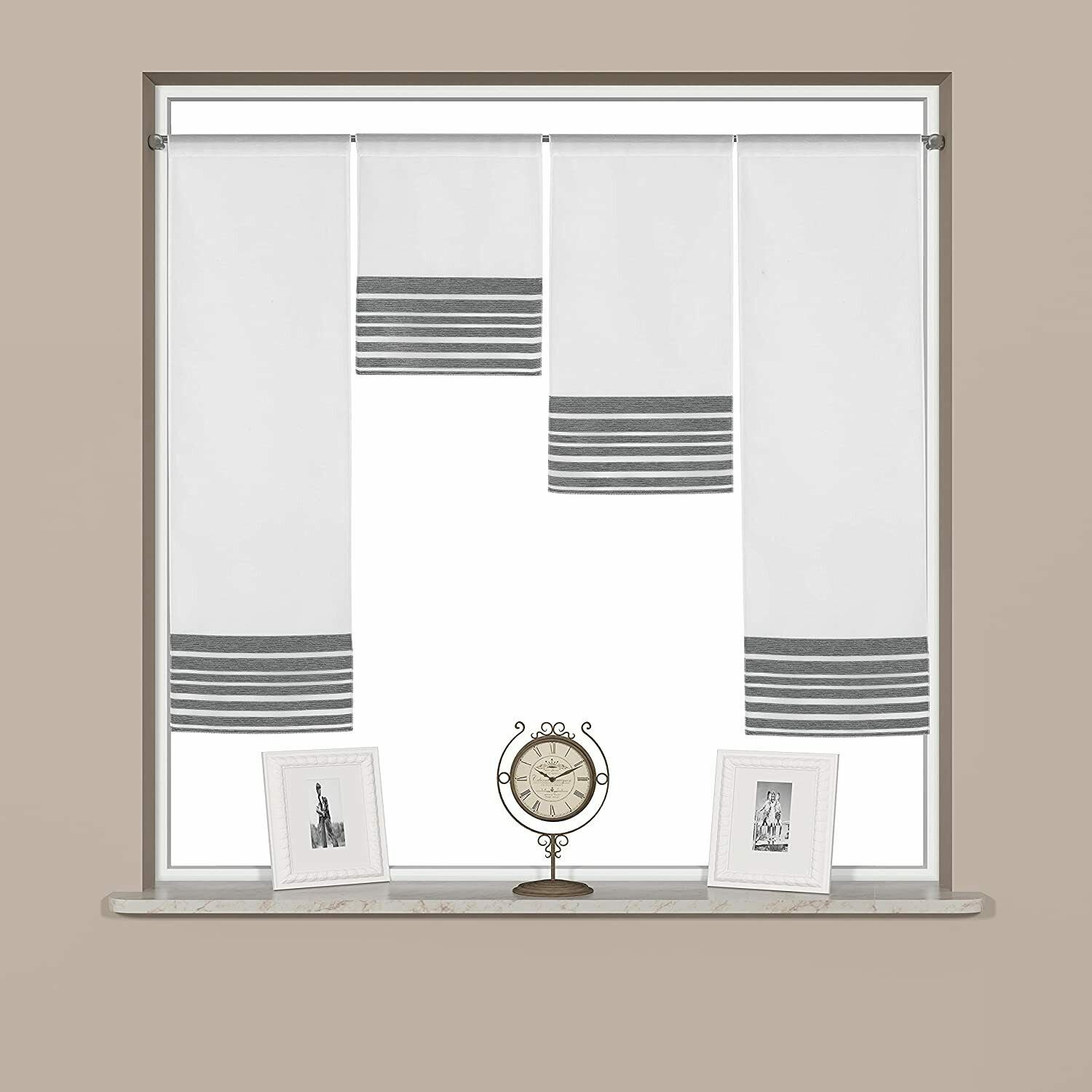 (4 anthrazit Set Mini Flächenvorhang Design 4-tlg, Scheibengardine Stangendurchzug 4028 Clever-Kauf-24, St), halbtransparent