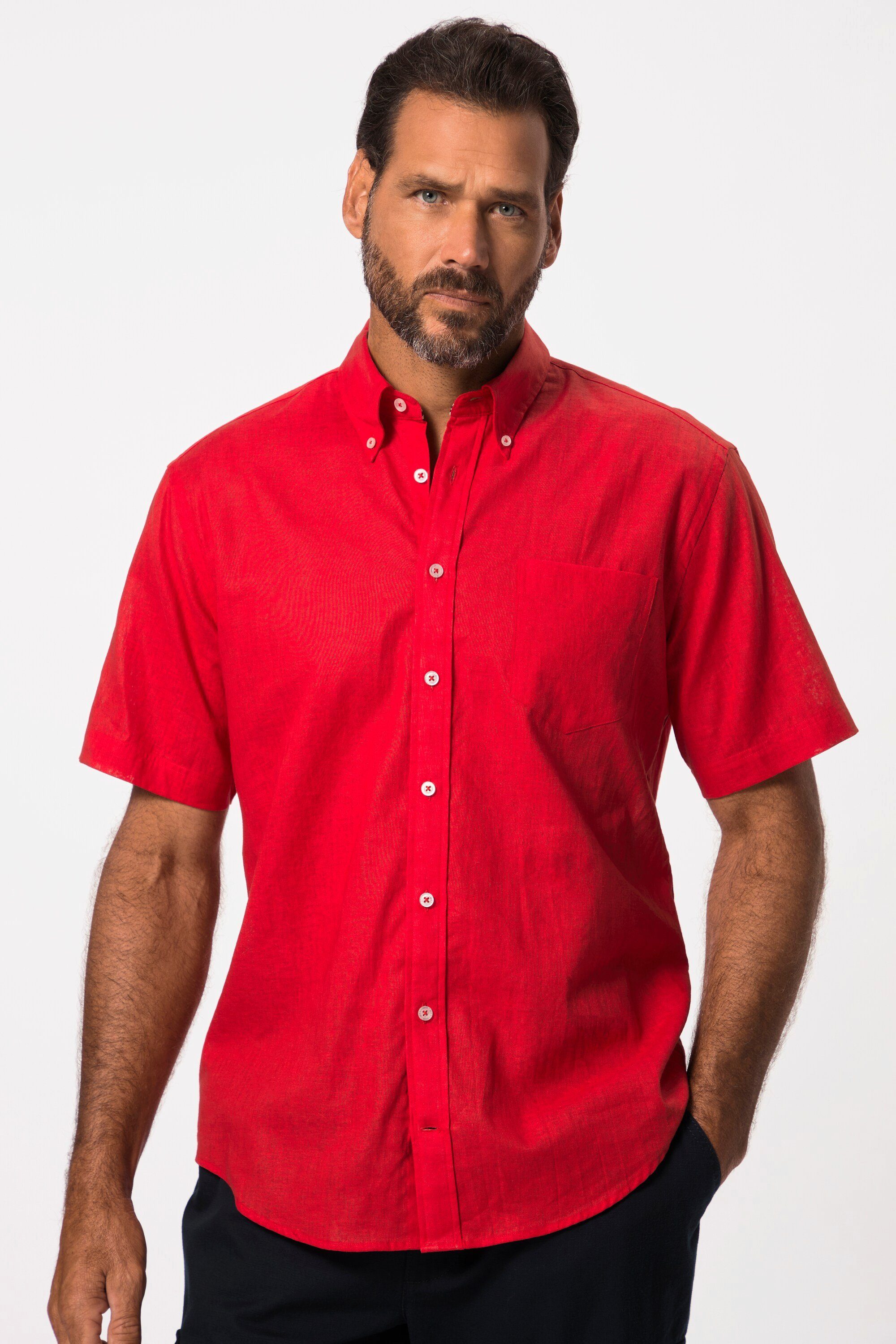 JP1880 Kurzarmhemd Hemd Halbarm Leinenmix Buttondown-Kragen günstig online kaufen