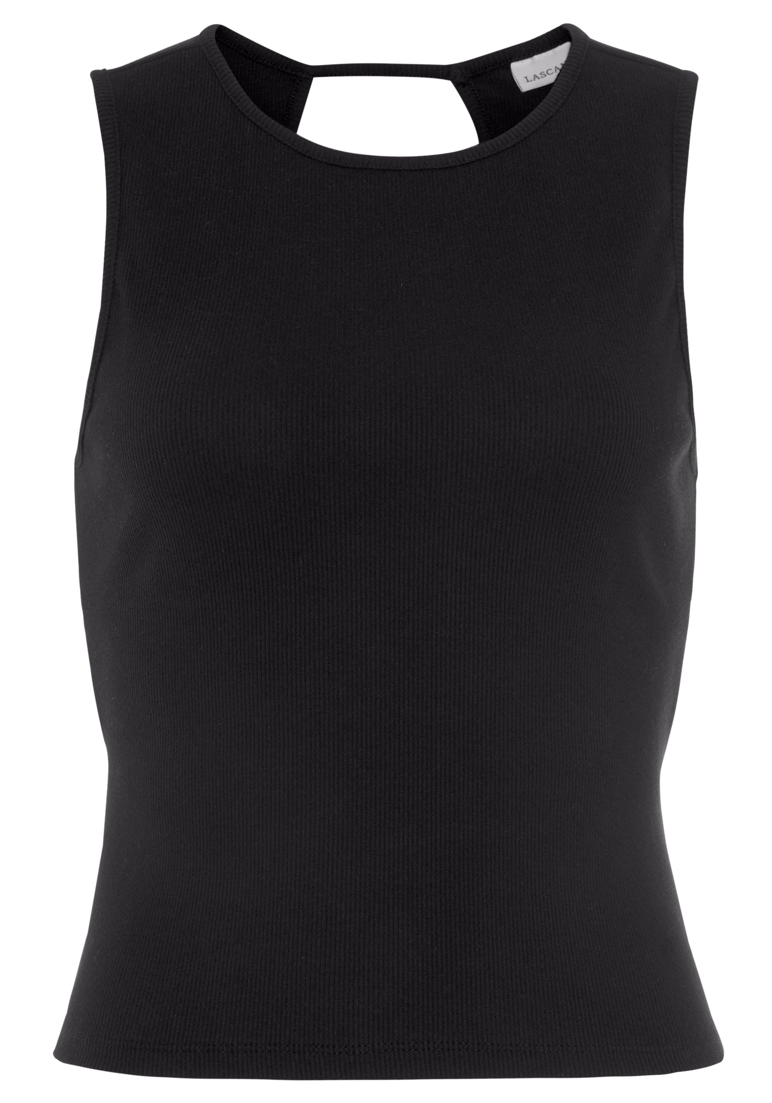 mit schwarz Cut-out-Details hinten Ripptanktop LASCANA