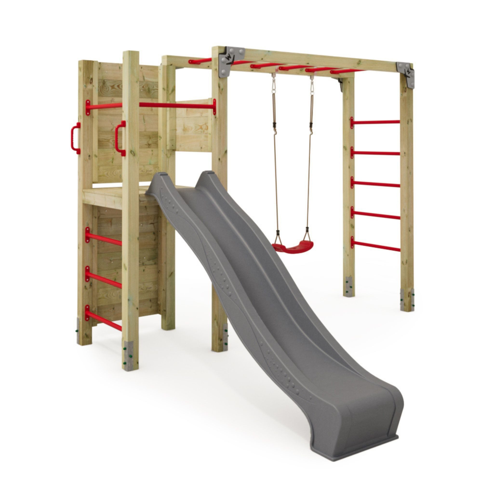 Wickey Klettergerüst Fit 662 – Trainings- & Klettergerät mit Rutsche und Schaukel, (Kraftstation, Fitnessstation, Sportgeräte für zuhause, Workout, Krafttraining, Gymtower, Fitnessturm, Ideal für Spielspaß & funktionales Outdoor-Training, Bewegungsstation für Kinder & Eltern fördert Kraft, Ausdauer & Balance), extrem witterungsbeständig mit 5 Jahren Garantie