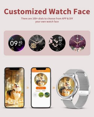 Lige Smartwatch (1,32-Zoll-LCD-Touchscreen, Zoll, Andriod iOS), Diamant Touchscreen FitnessTracker Wasserdicht BlutdruckHerz frequenz