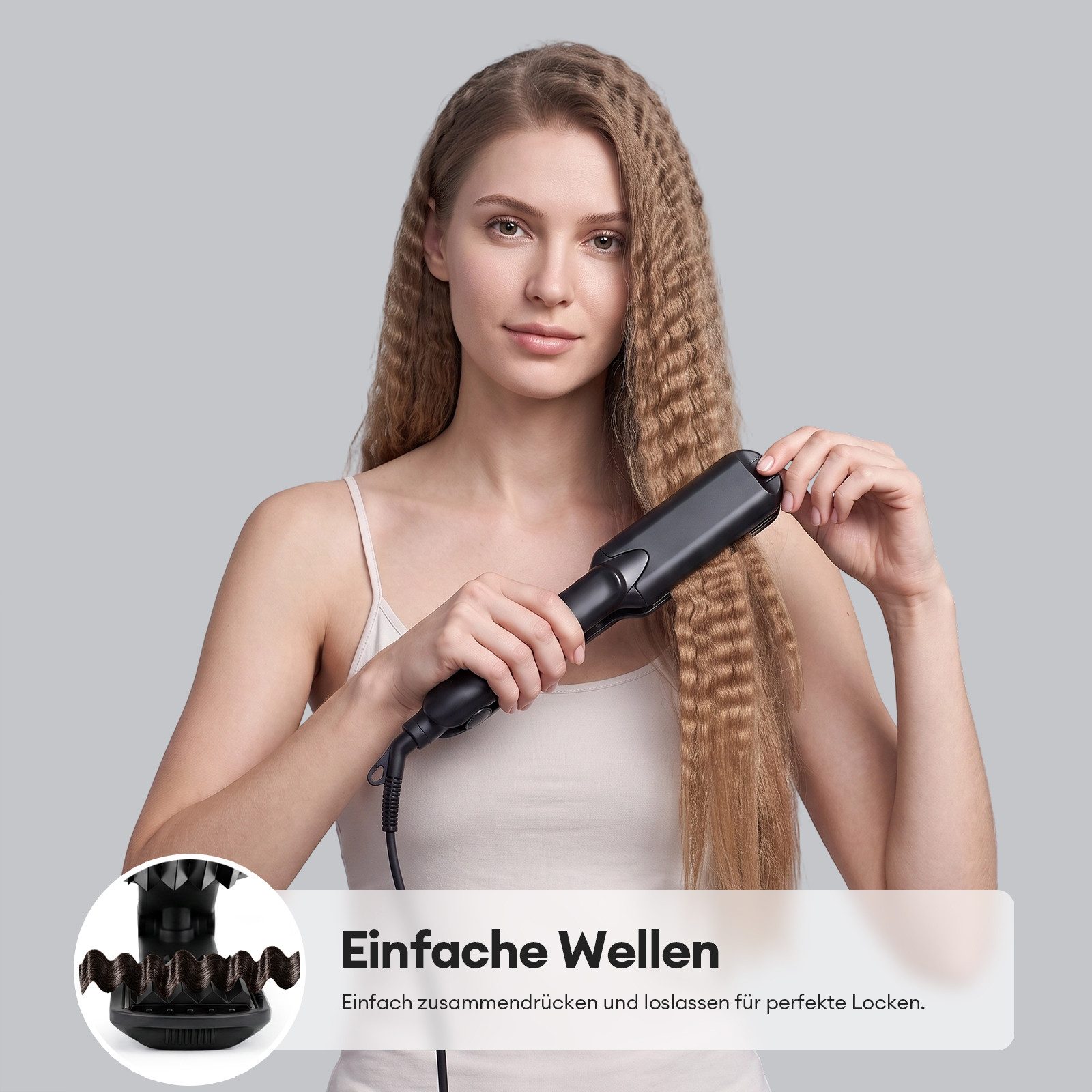 CkeyiN Pro Welleneisen Glätteisen Kreppeisen, 4-in-1-Haarglätter,Kreppeisen für Haare Keramik-Turmalin-Beschichtung, Austauschbaren Platten, 30 Sekunden Aufwärm – Bild 4 von 5