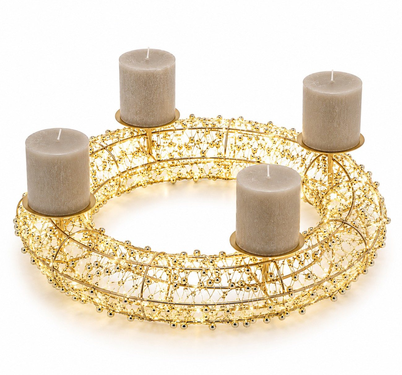 Wurm Adventskranz LED Adventskranz Gold Ø30 cm 150 LEDs Timer Dimmer Fernbedienung