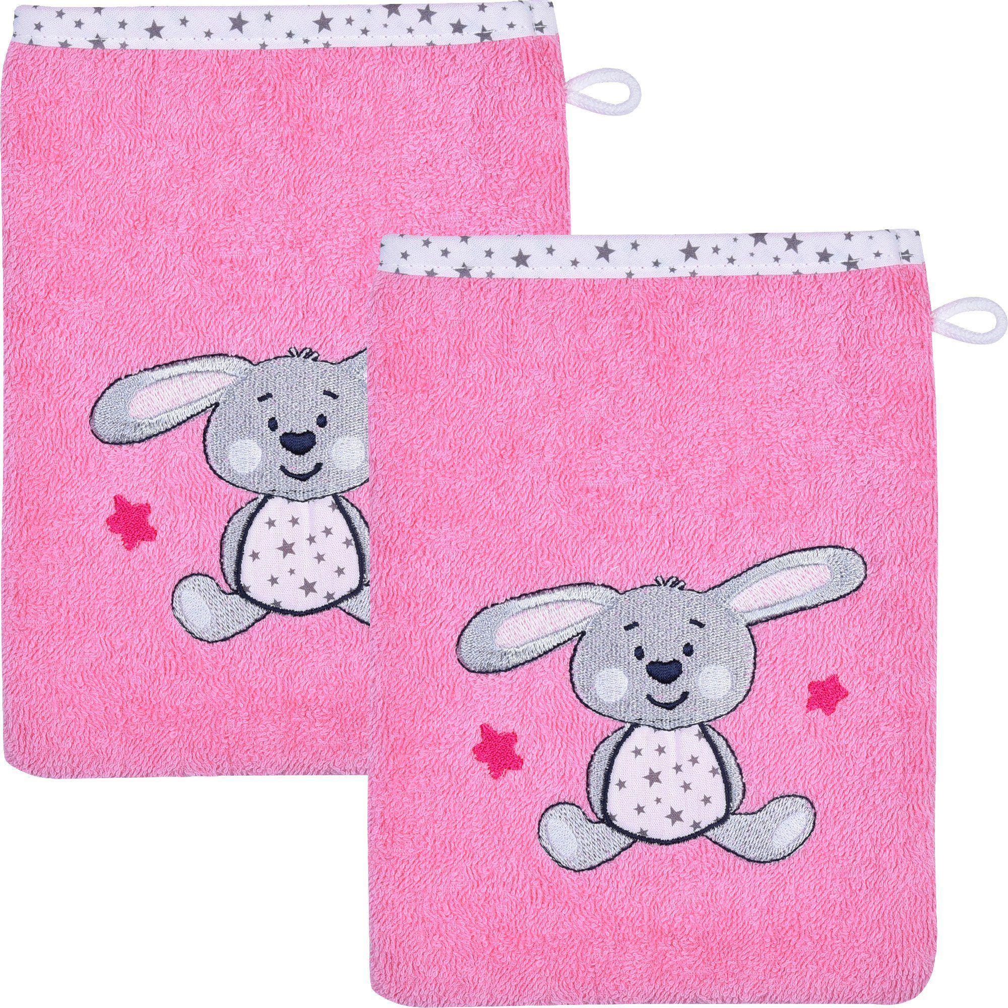 Wörner Waschhandschuh Kinder-Waschhandschuh "Hase" 2er-Pack, Walk-Frottier Uni